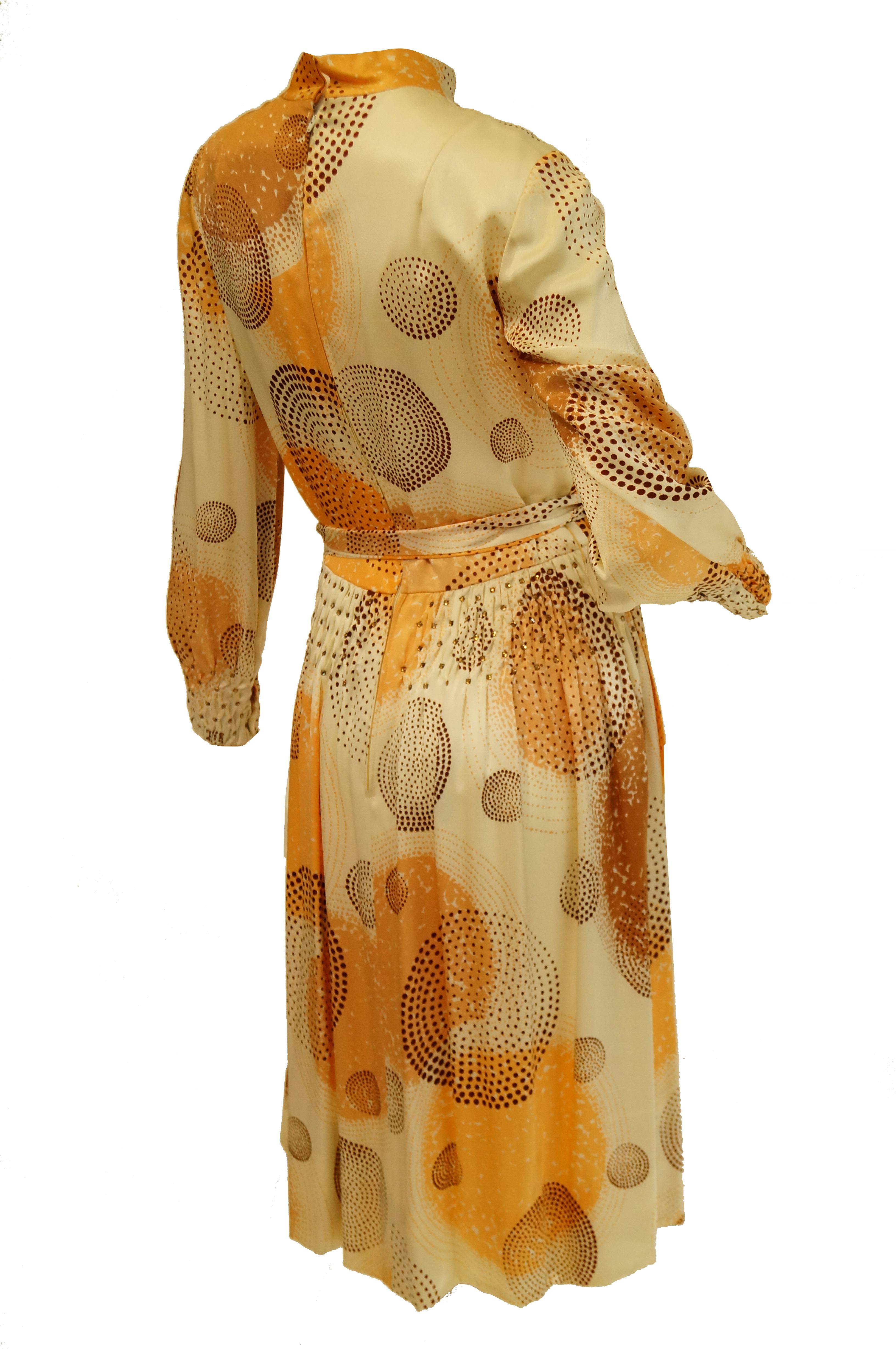 1960s Amber Silk Op Art Cocktail Dress and Vest 4