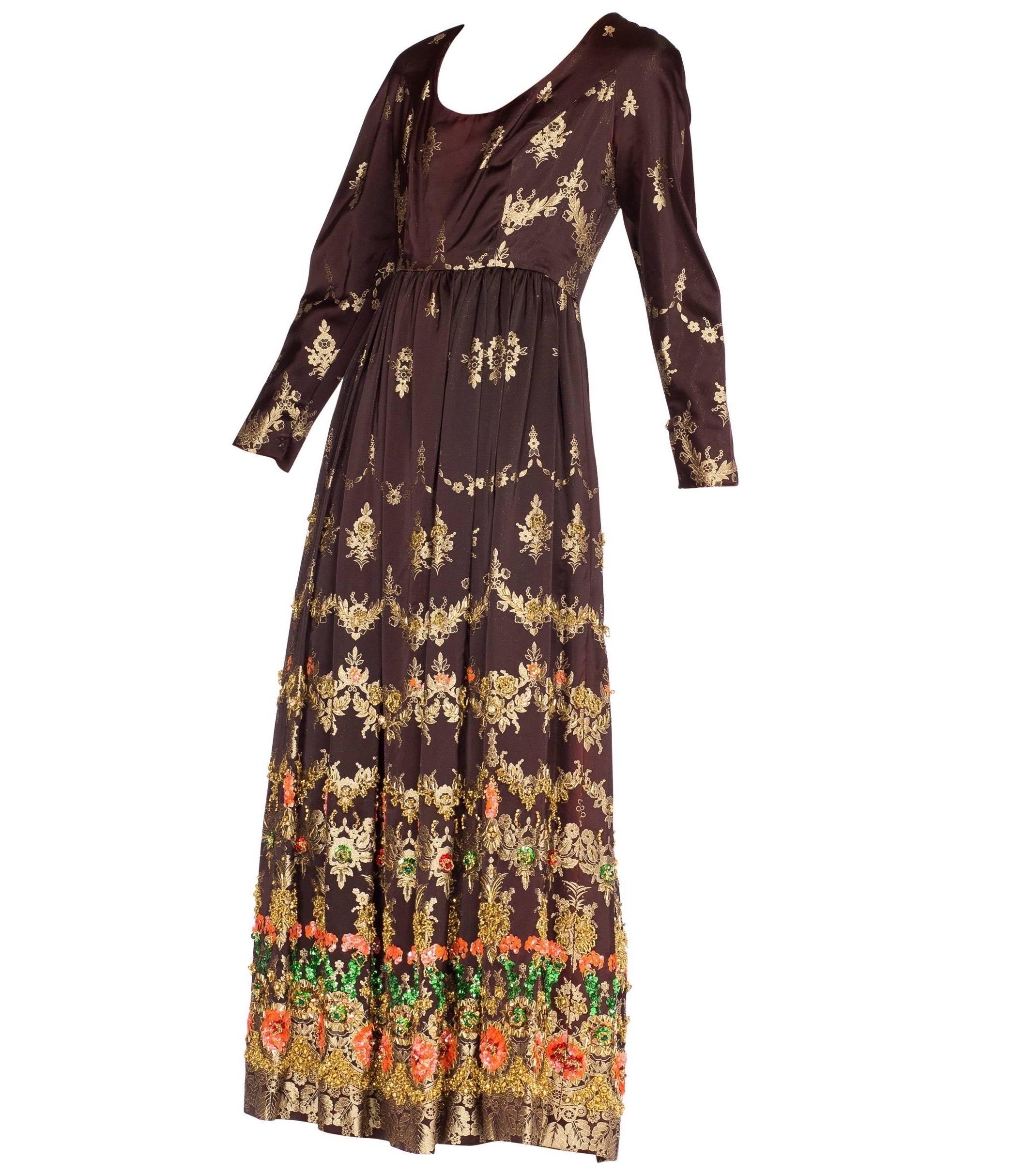 1960S AMELIA GRAY Black & Gold Hand Beaded Rayon/Lurex Brocade Gown For Sale 12