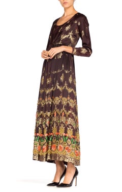 1960S AMELIA GRAY Black & Gold Hand Beaded Rayon/Lurex Brocade Gown