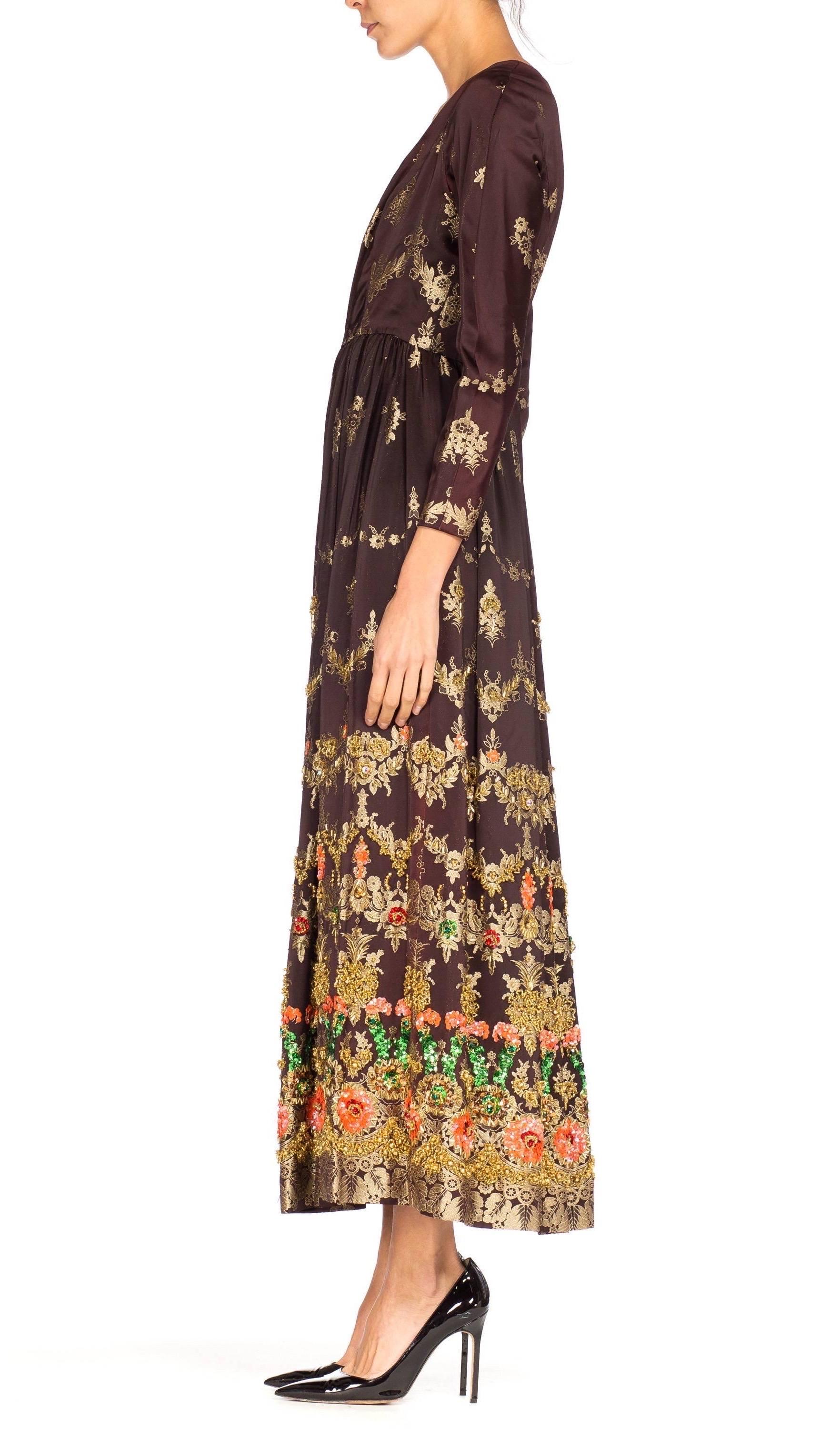 1960S AMELIA GRAY Black & Gold Hand Beaded Rayon/Lurex Brocade Gown For Sale 1