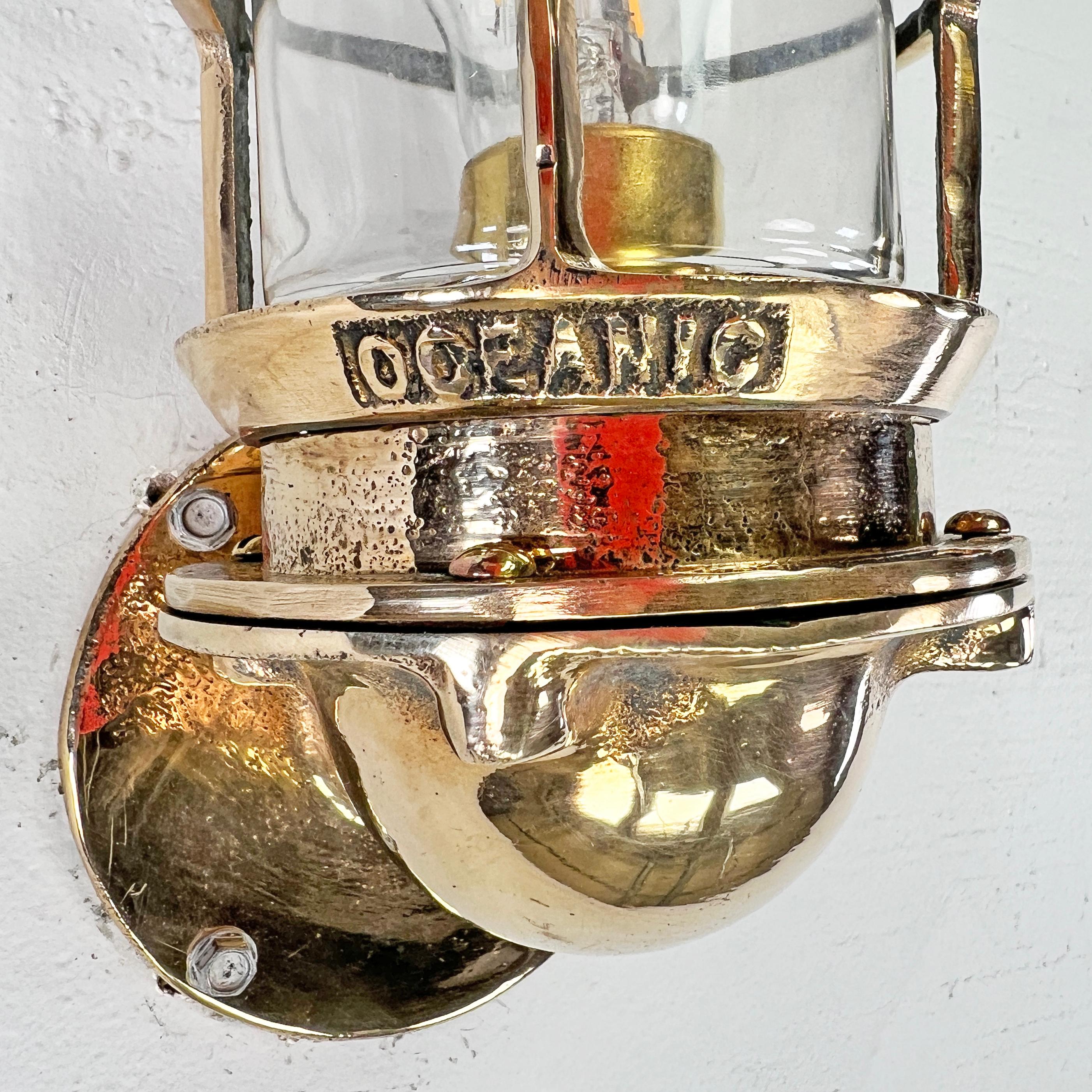 1960's American Cast Bronze & Glass Wall Sconce with Cage by Oceanic UL For Sale 7