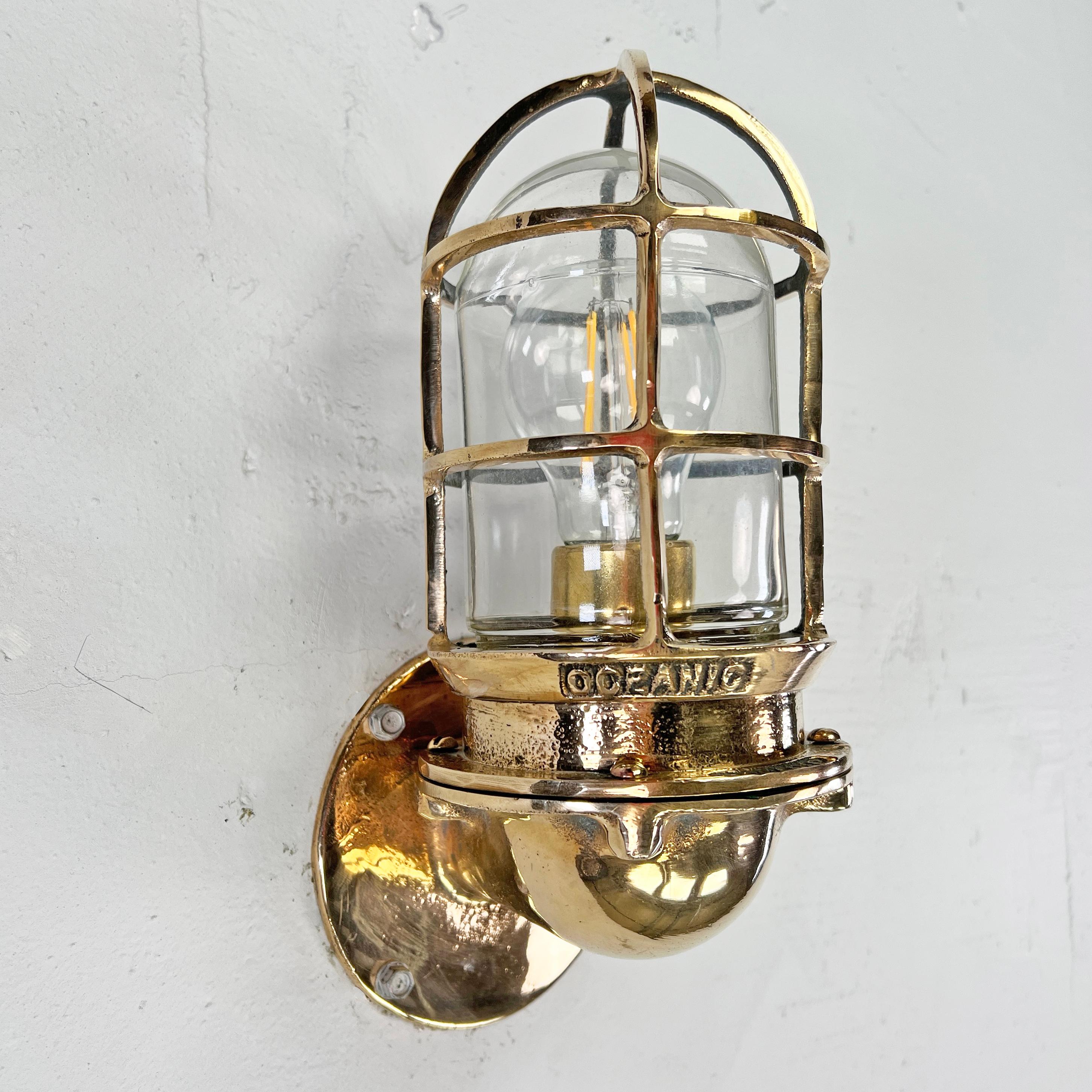 1960's American Cast Bronze & Glass Wall Sconce with Cage by Oceanic UL For Sale 8