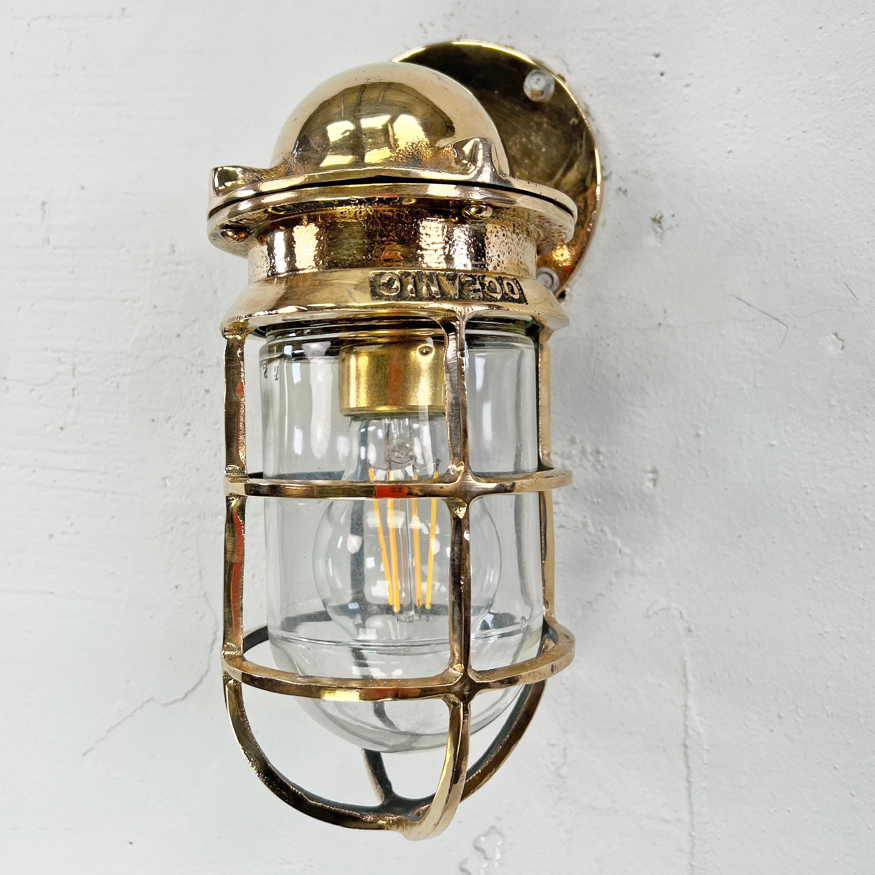 1960's American Cast Bronze & Glass Wall Sconce with Cage by Oceanic UL For Sale 9