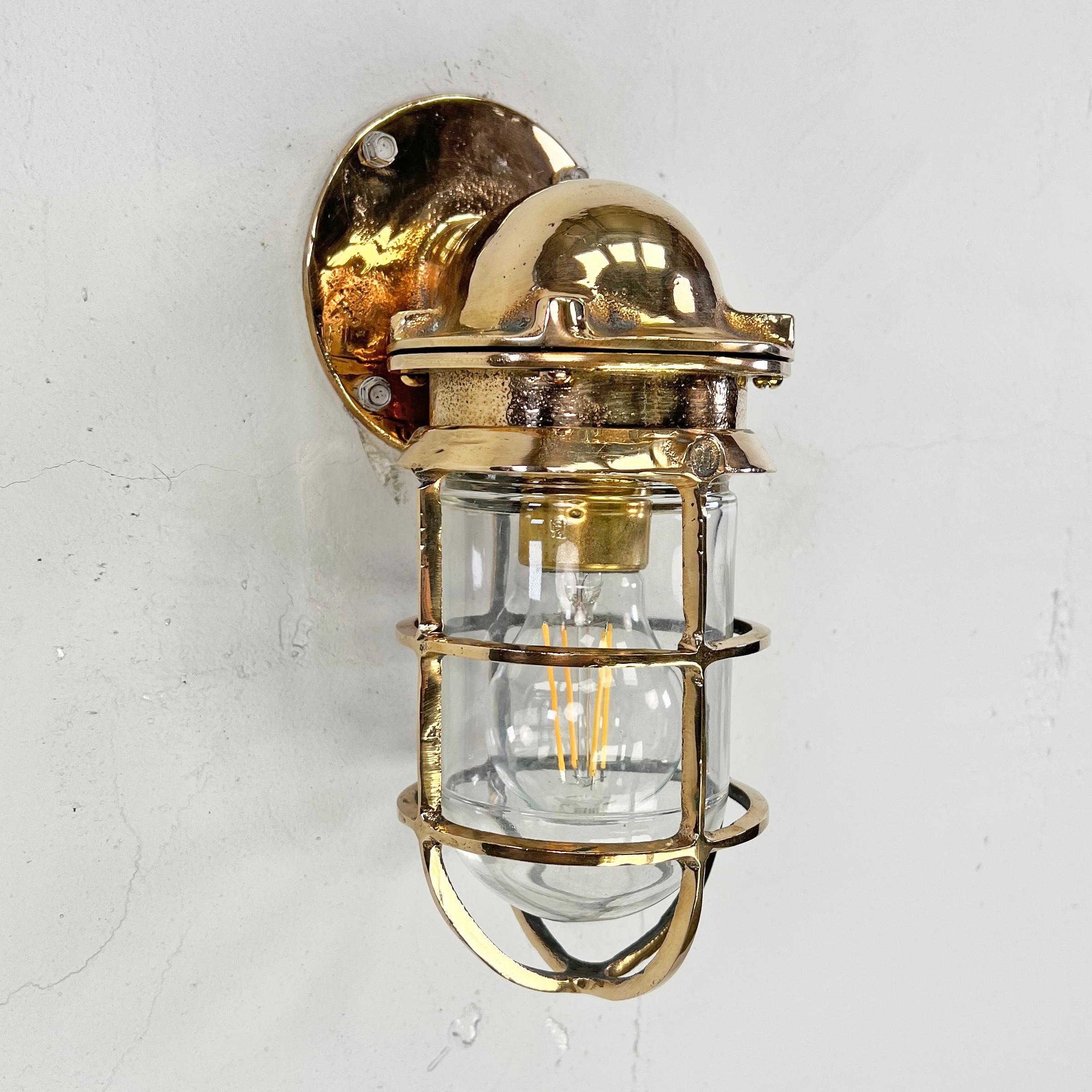 Industrial 1960's American Cast Bronze & Glass Wall Sconce with Cage by Oceanic UL For Sale