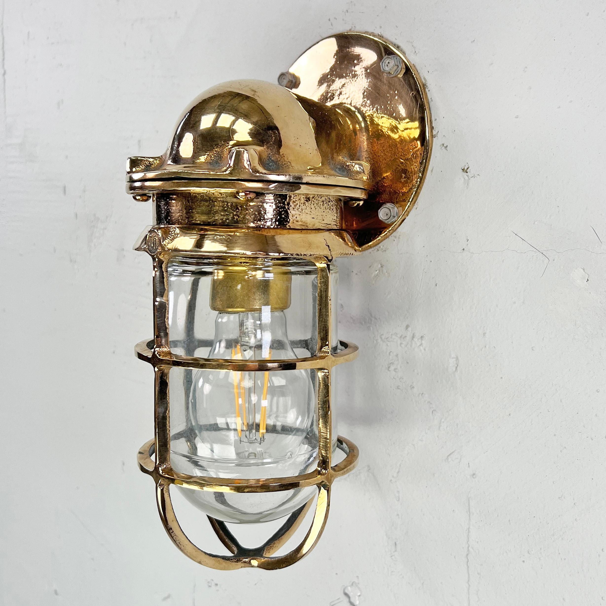 1960's American Cast Bronze & Glass Wall Sconce with Cage by Oceanic UL In Good Condition For Sale In Leicester, Leicestershire