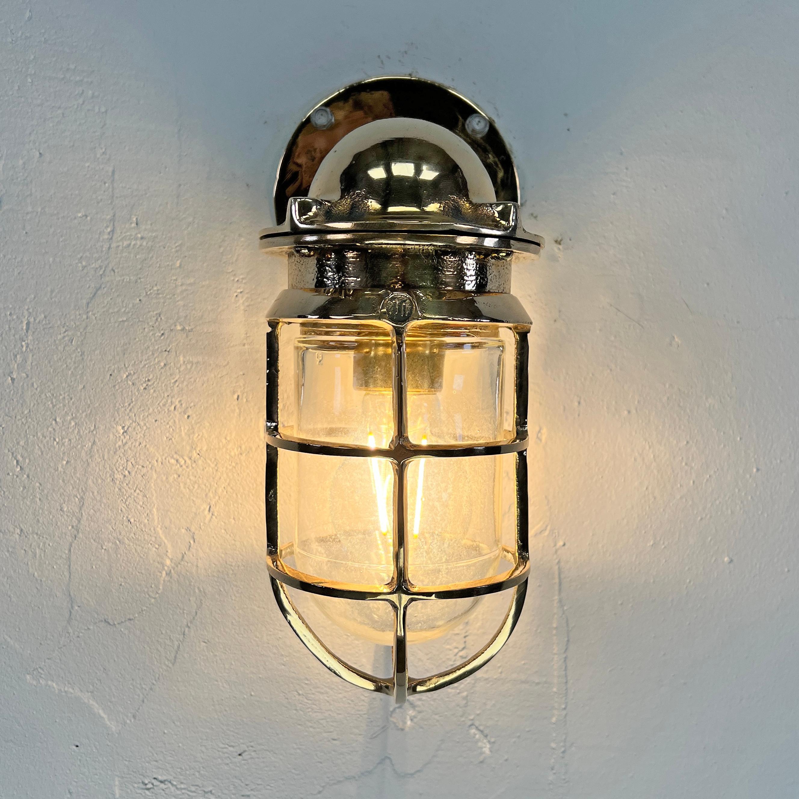 1960's American Cast Bronze & Glass Wall Sconce with Cage by Oceanic UL For Sale 2
