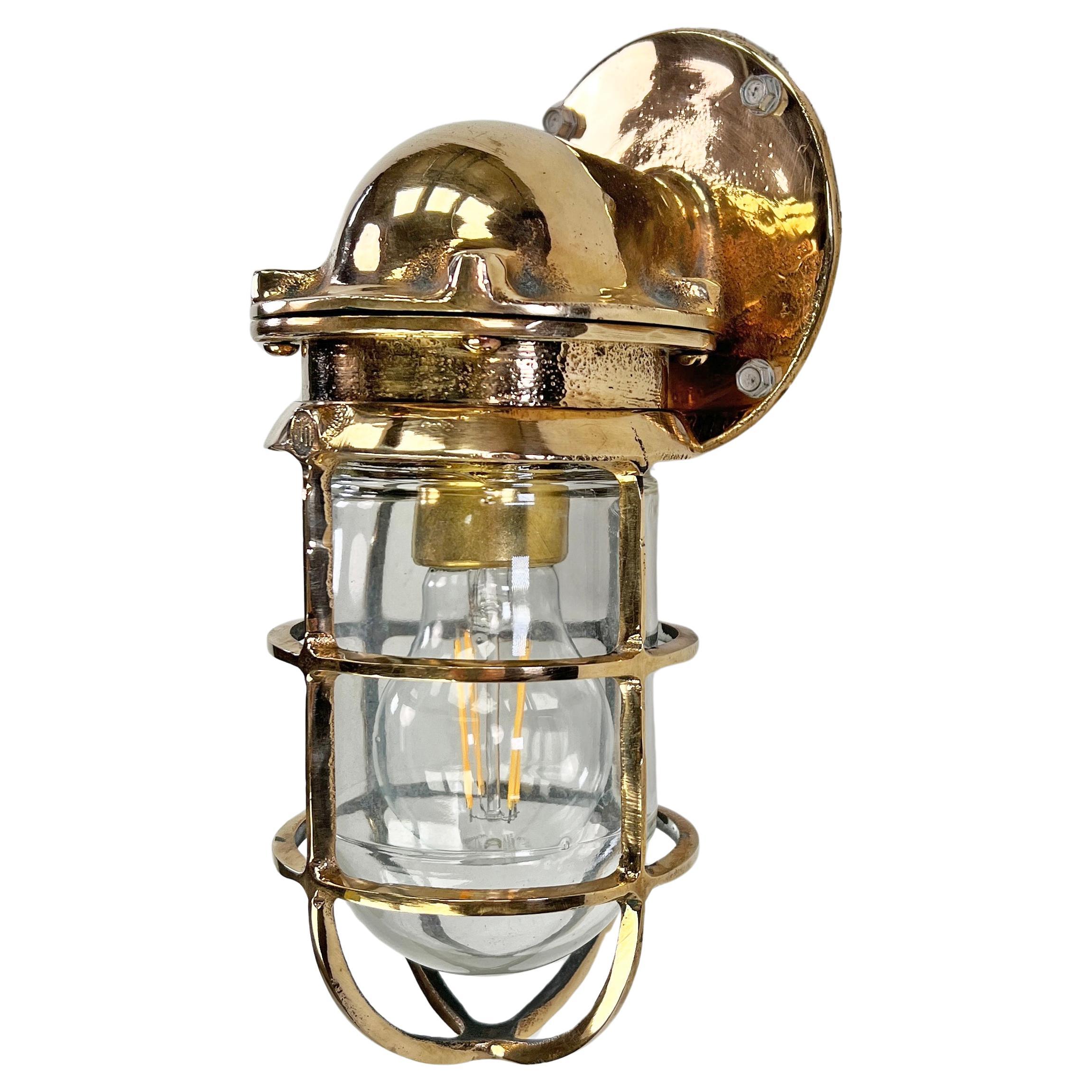1960's American Cast Bronze & Glass Wall Sconce with Cage by Oceanic UL
