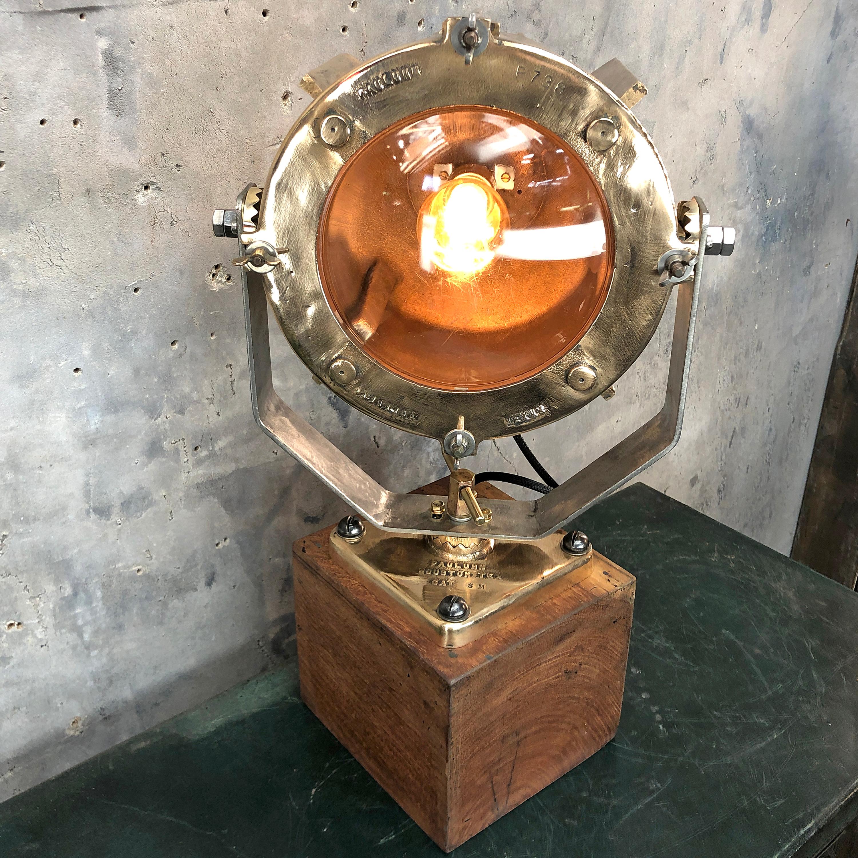 1960s American Crouse Hinds, Pauluhn Cast Bronze and Teak Industrial Table Lamp 8