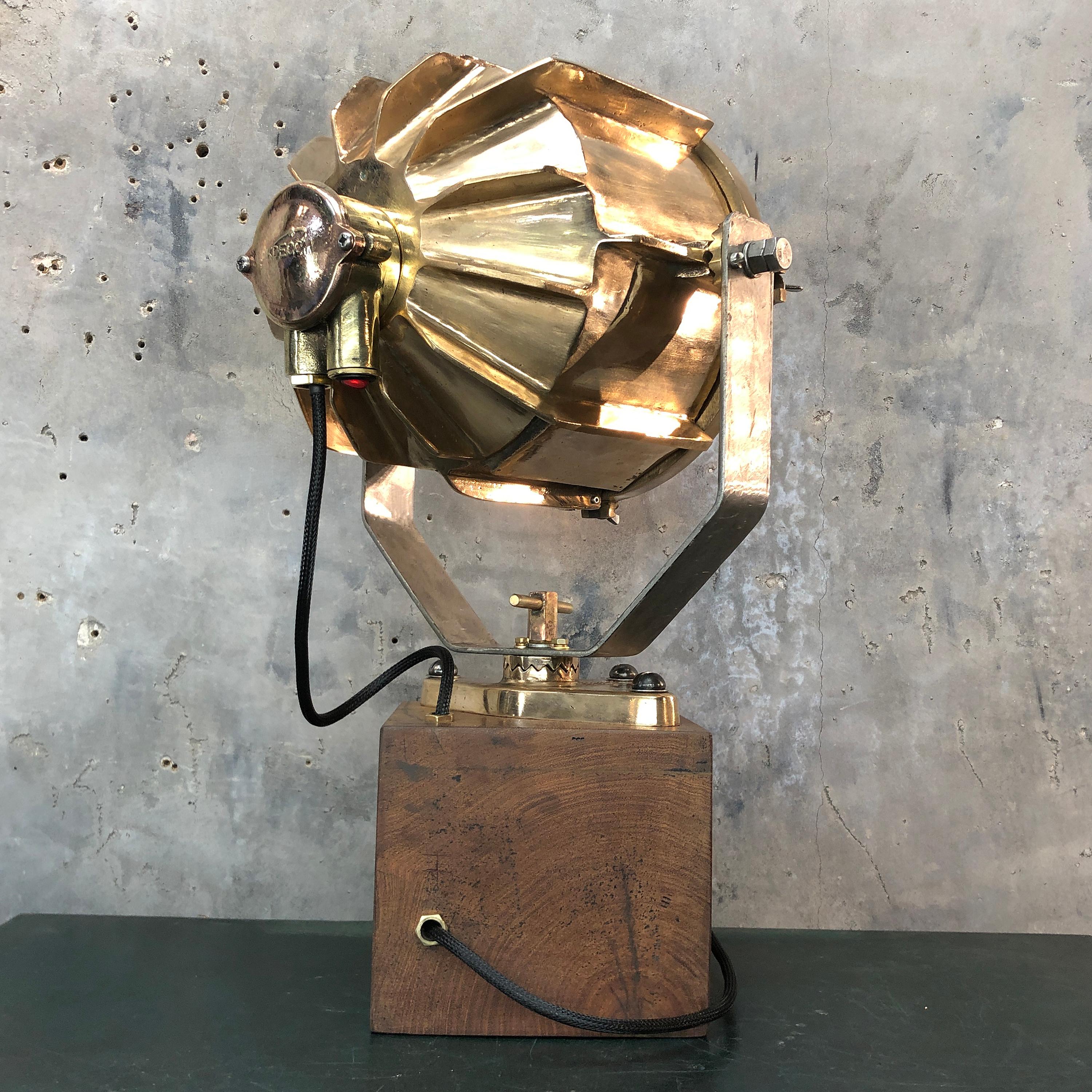 1960s American Crouse Hinds, Pauluhn Cast Bronze and Teak Industrial Table Lamp In Good Condition In Leicester, Leicestershire