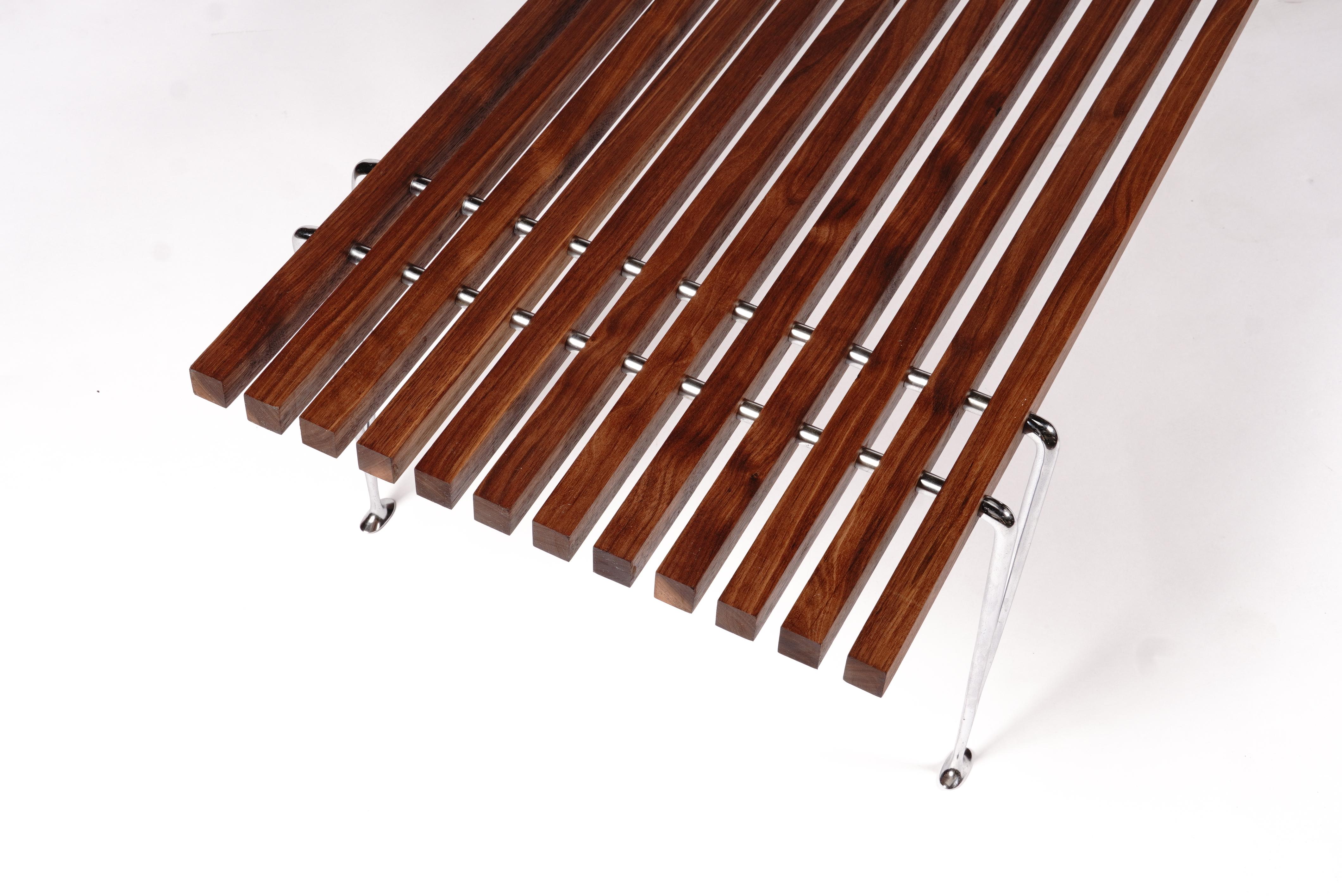 1960s American Desiger Hugh Acton Slat Coffee Table / Bench in Walnut / Chrome For Sale 4