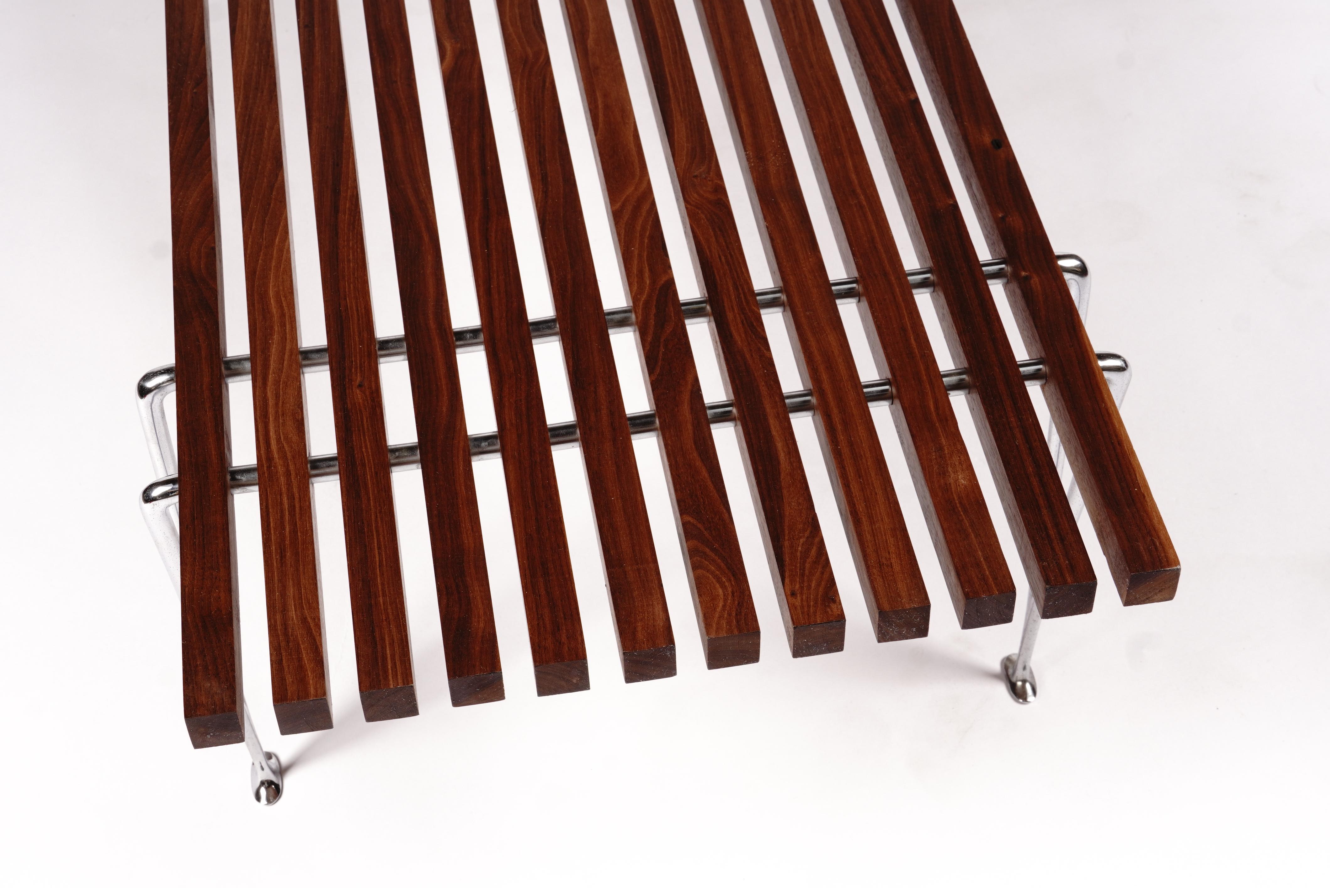 1960s American Desiger Hugh Acton Slat Coffee Table / Bench in Walnut / Chrome For Sale 6