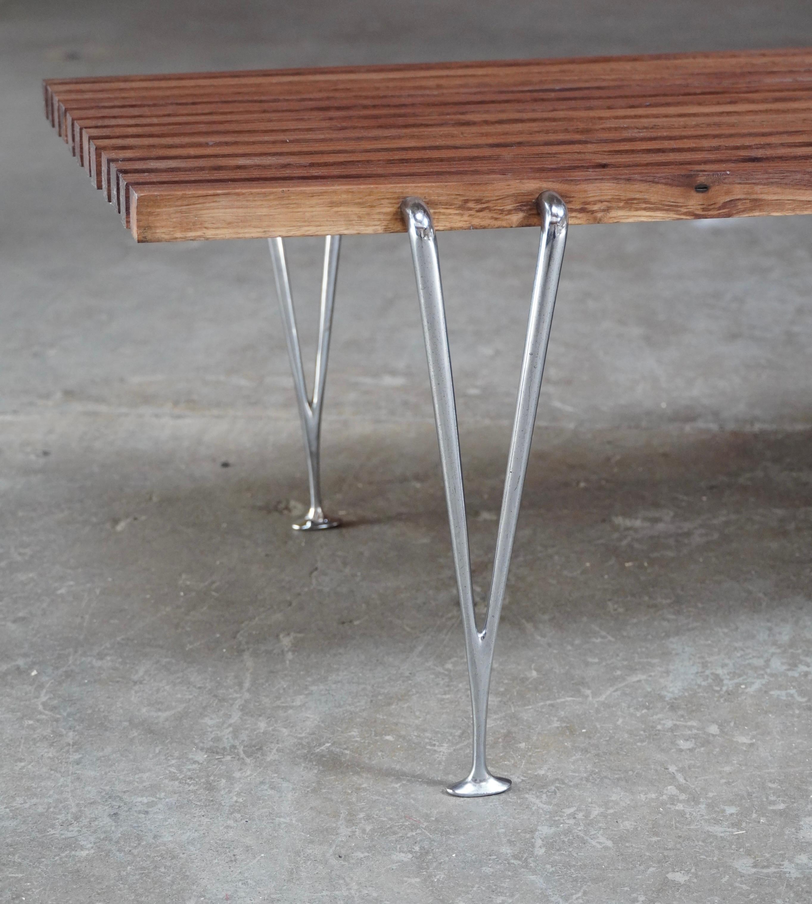 Table basse à lattes / banc en noyer / chrome Hughes Acton, américain des années 1960 en vente 6