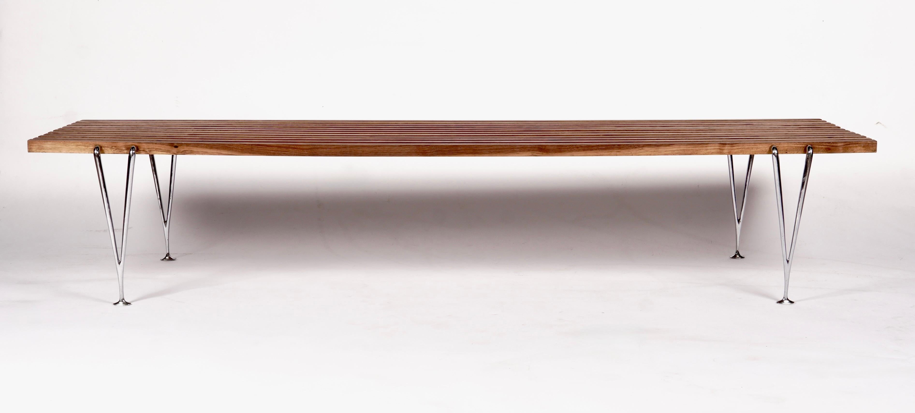 Mid-20th Century 1960s American Desiger Hugh Acton Slat Coffee Table / Bench in Walnut / Chrome For Sale