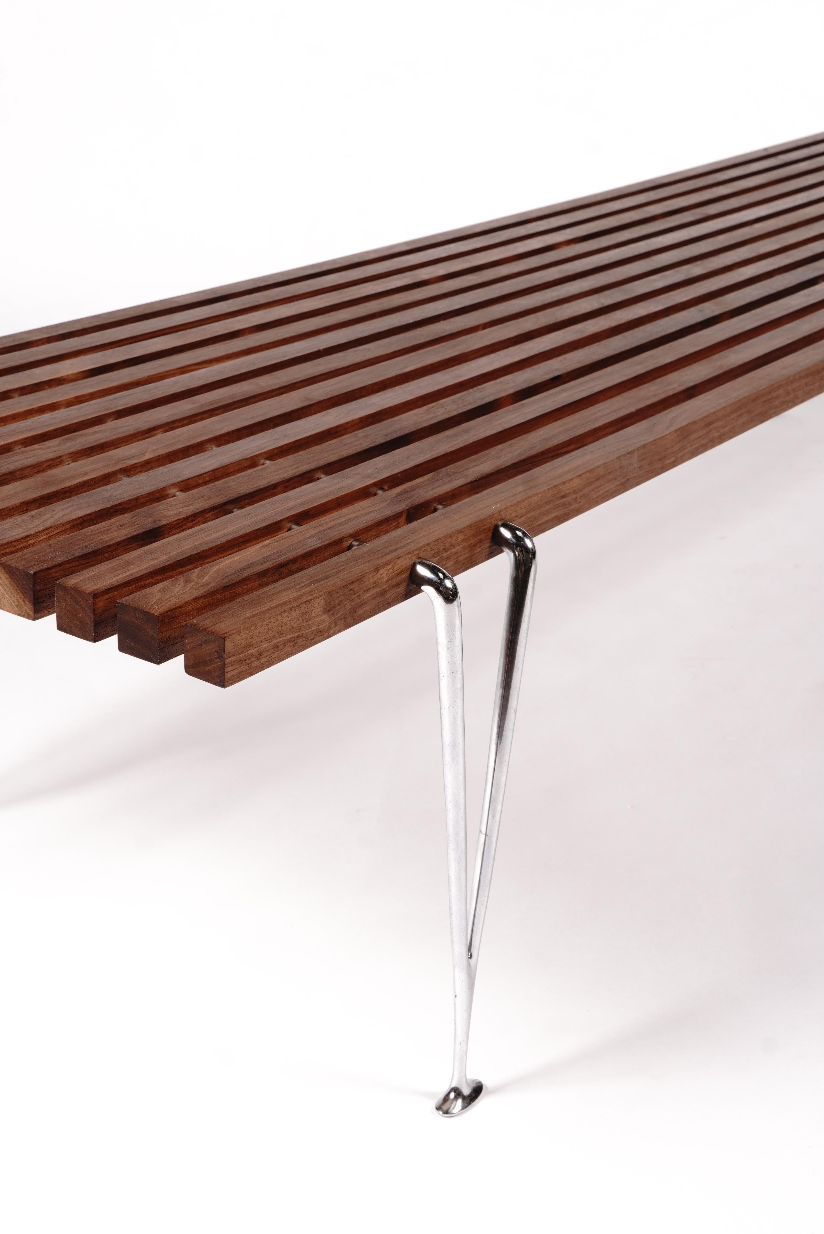 1960s American Desiger Hugh Acton Slat Coffee Table / Bench in Walnut / Chrome For Sale 3