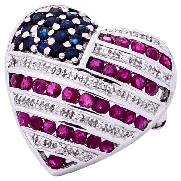 1960s American Flag Heart Shape Brooch Pendant