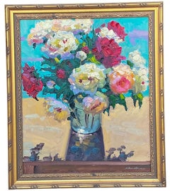 1960s American Framed & Signed Floral Oil On Canvas - Still Life Roses