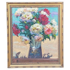 1960er American Gerahmt & Signiert Floral Öl auf Leinwand - Stillleben Rosen