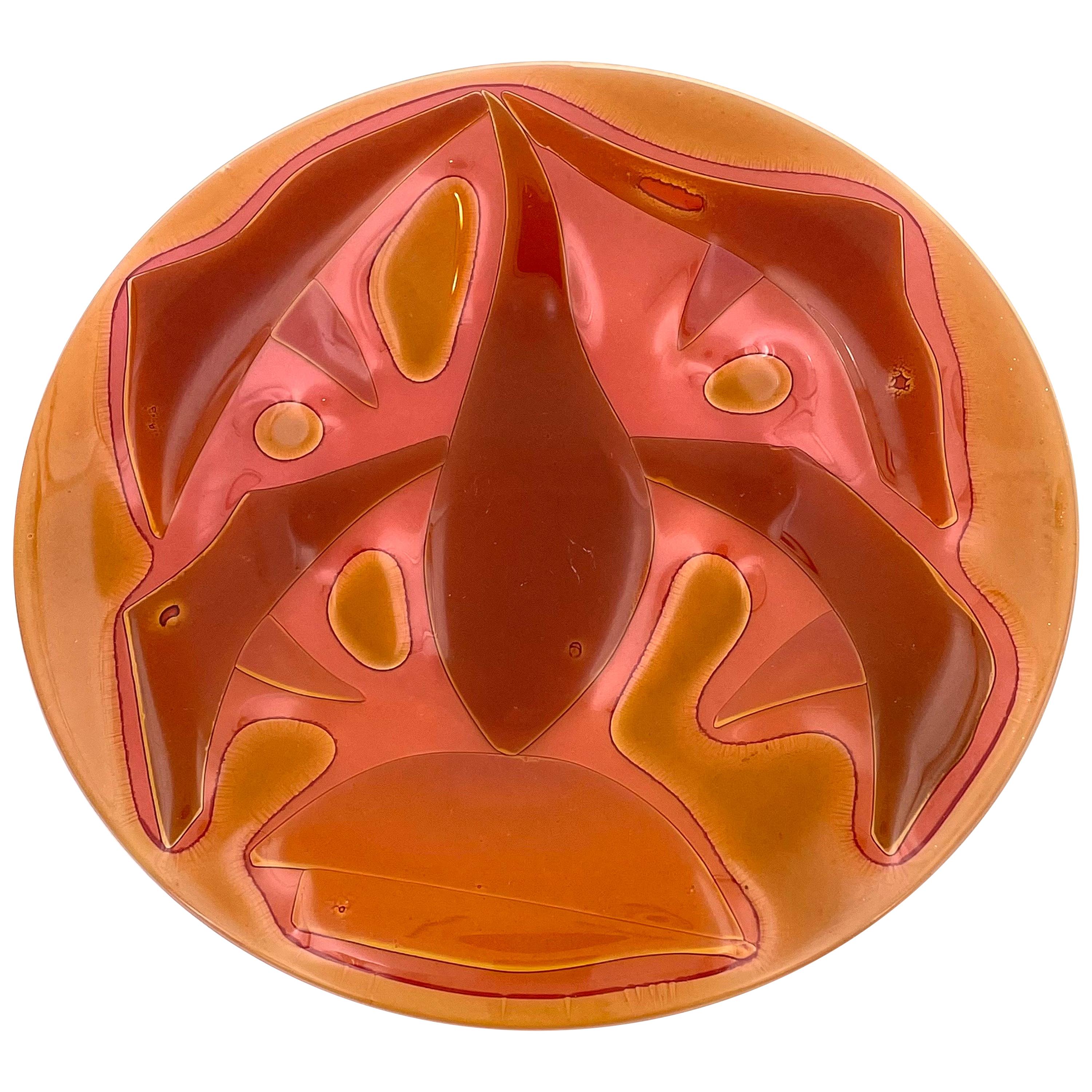 1960s American Midcentury Art Glass Plate Centerpiece by Higgins Glass