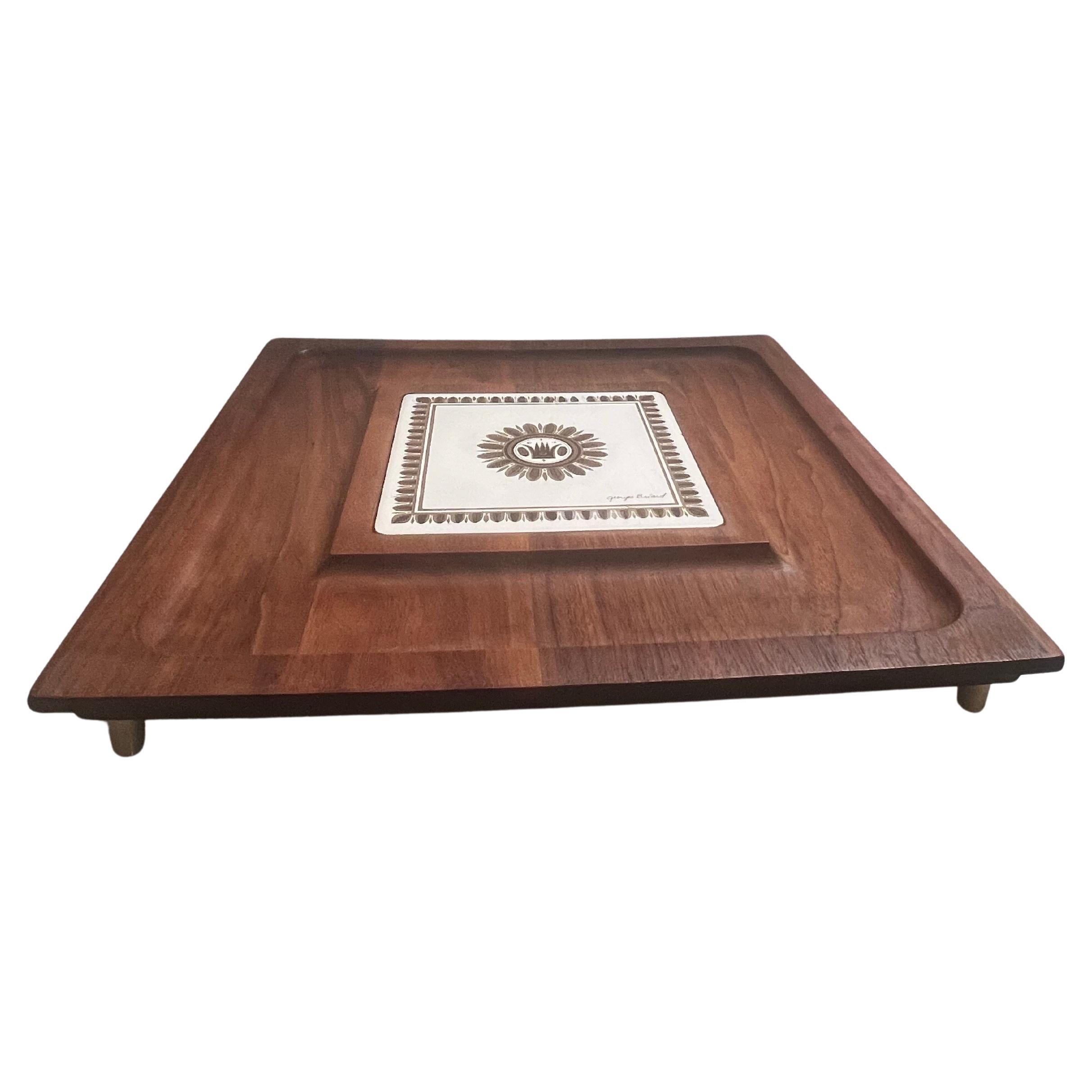 1960s American Midcentury Serving Tray by Georges Briard Signed in Walnut/Brass