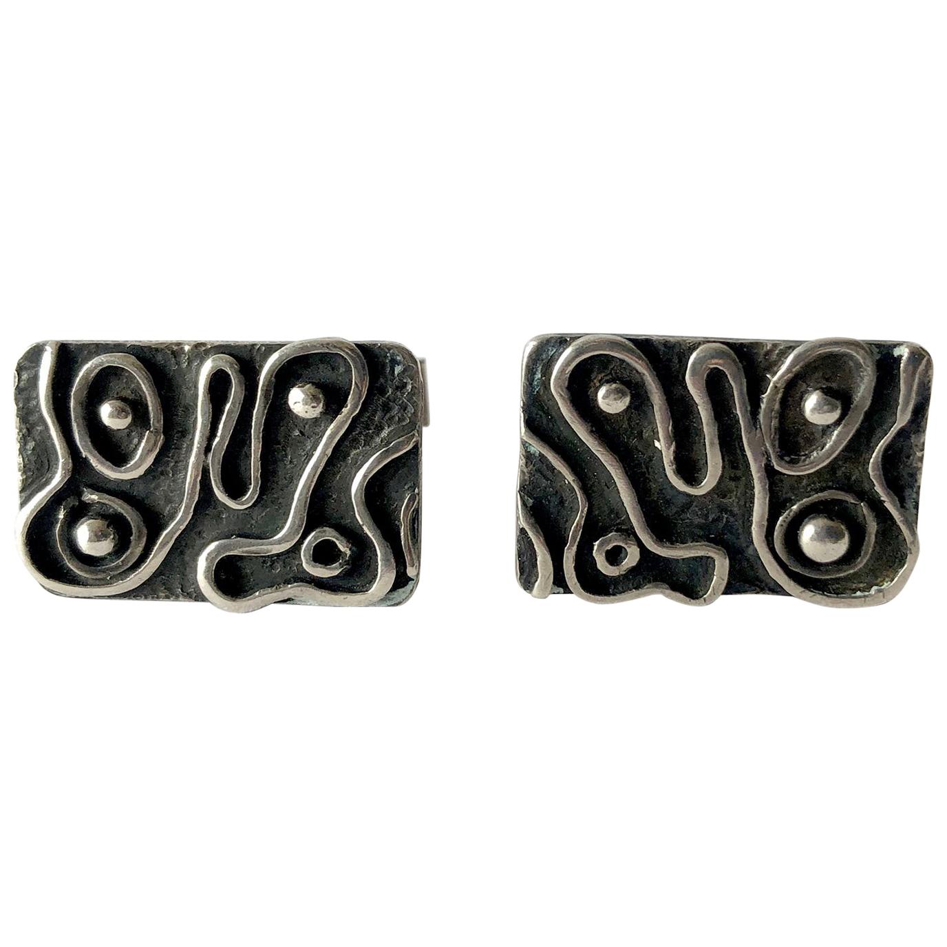 1960s American Modernist Sterling Silver Squiggle Cufflinks by iS