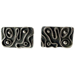 1960s American Modernist Sterling Silver Squiggle Cufflinks by iS