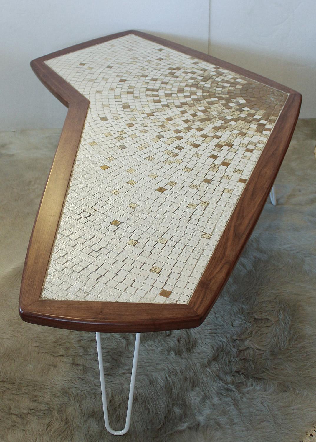 Enameled 1960s American Modernist Walnut Tile Top Coffee Table