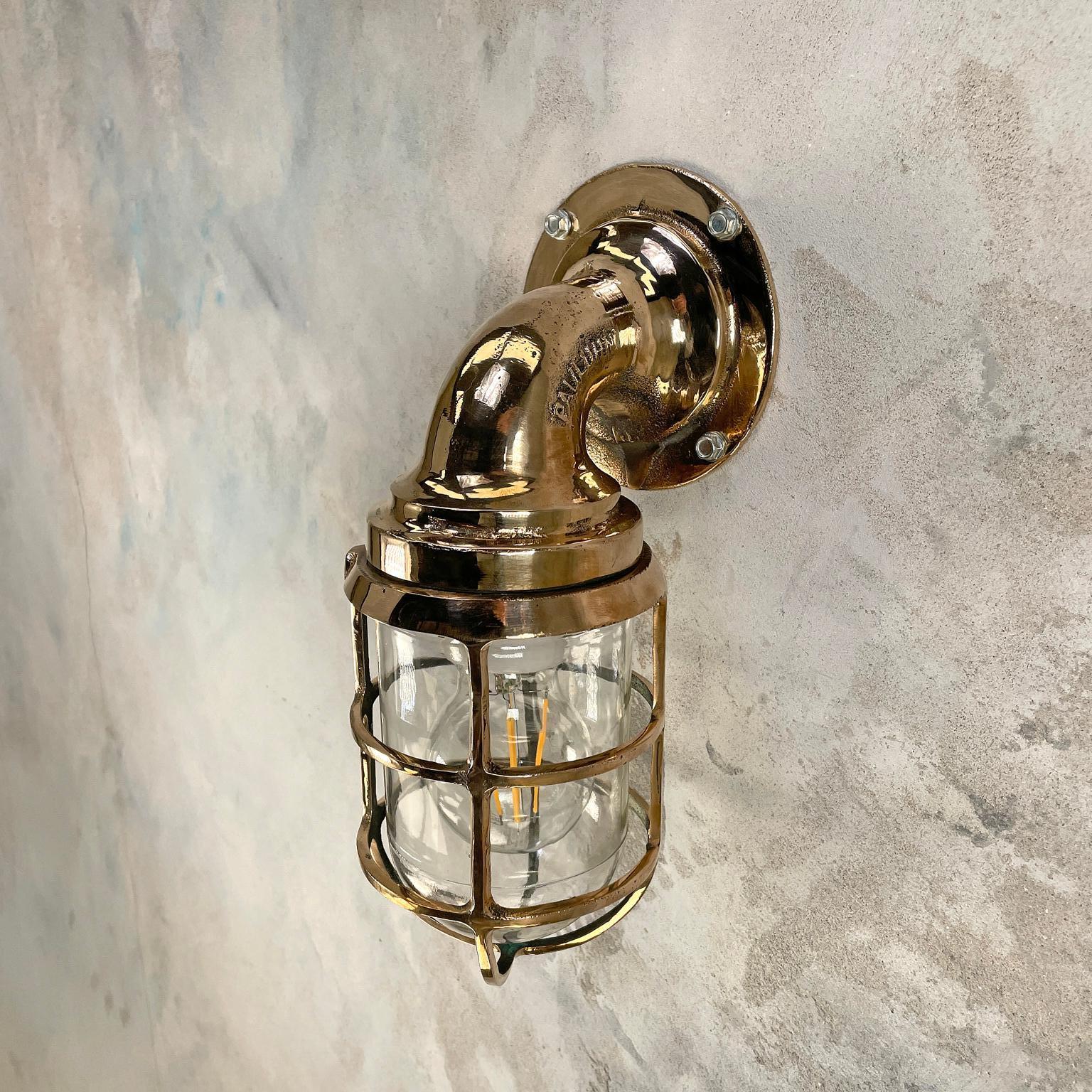 1960s American Paulhuhn Crouse-Hinds Bronze 90 Degree Sconce, Cage & Glass Dome 4