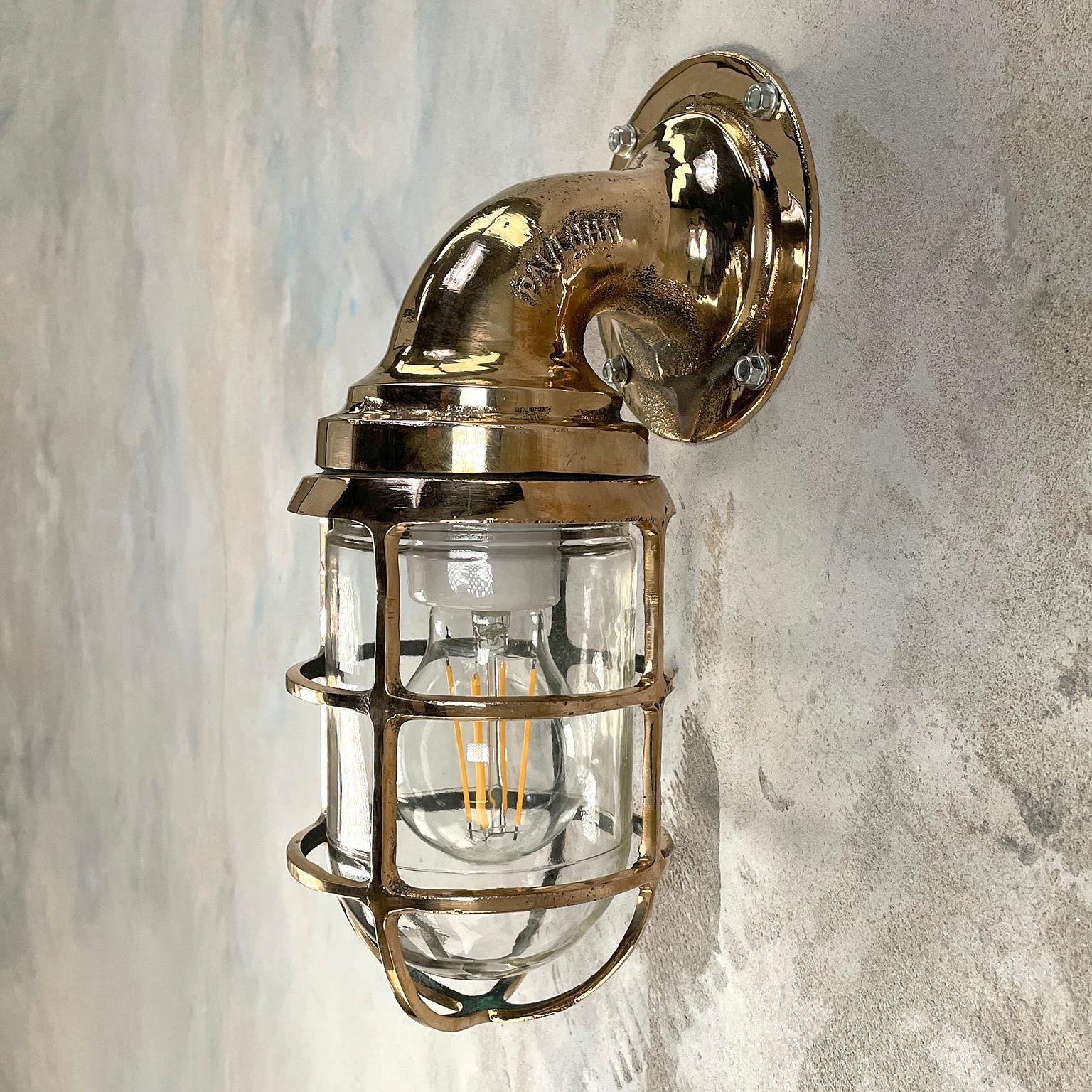 1960s American Paulhuhn Crouse-Hinds Bronze 90 Degree Sconce, Cage & Glass Dome 9