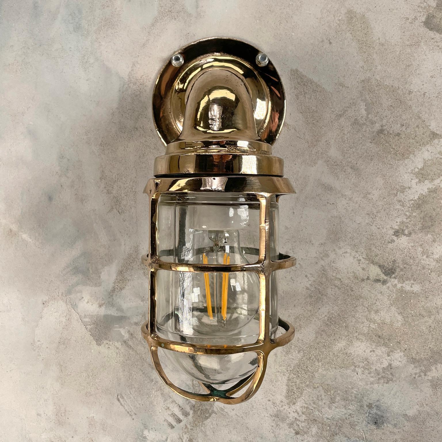 Industrial 1960s American Paulhuhn Crouse-Hinds Bronze 90 Degree Sconce, Cage & Glass Dome