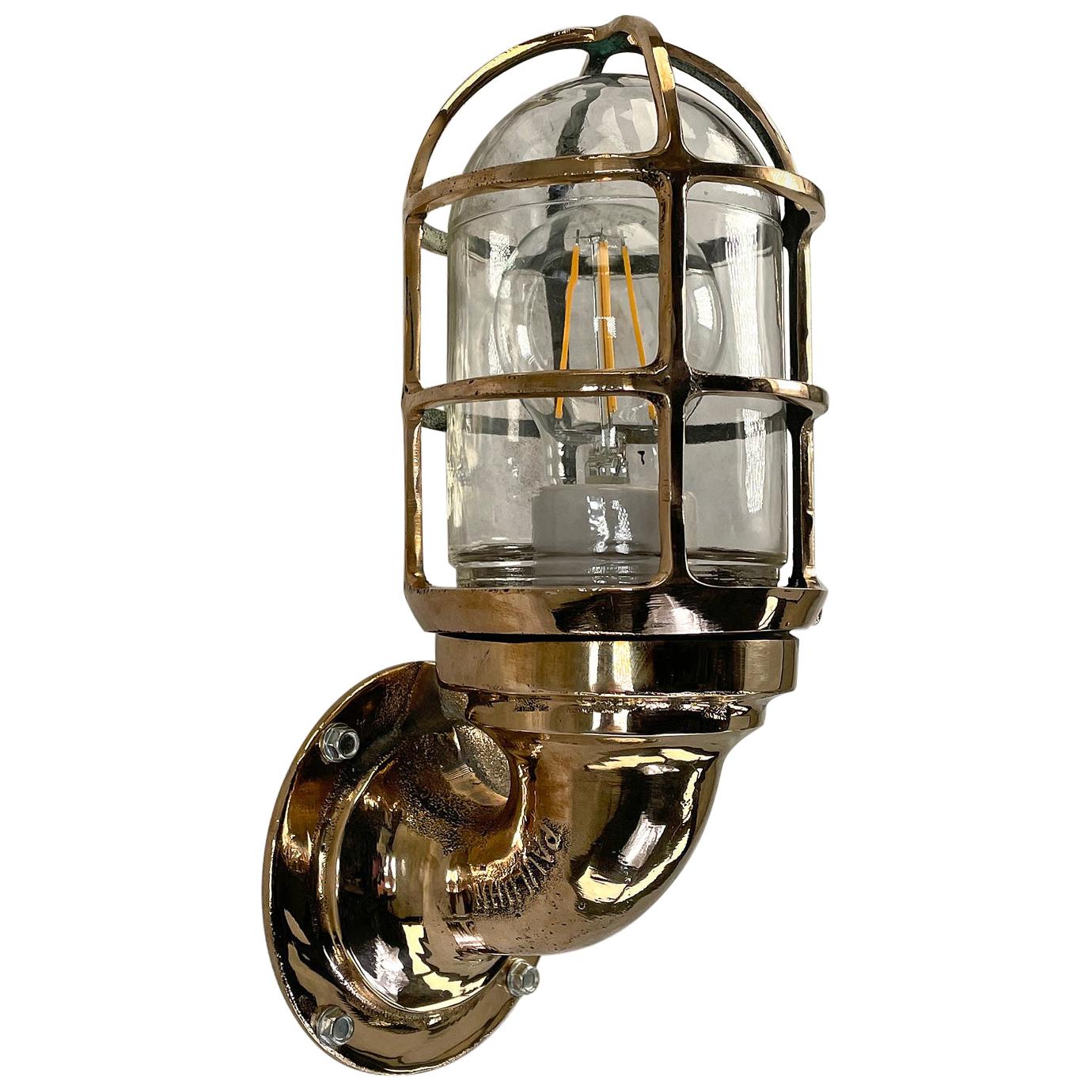 1960s American Paulhuhn Crouse-Hinds Bronze 90 Degree Sconce, Cage & Glass Dome