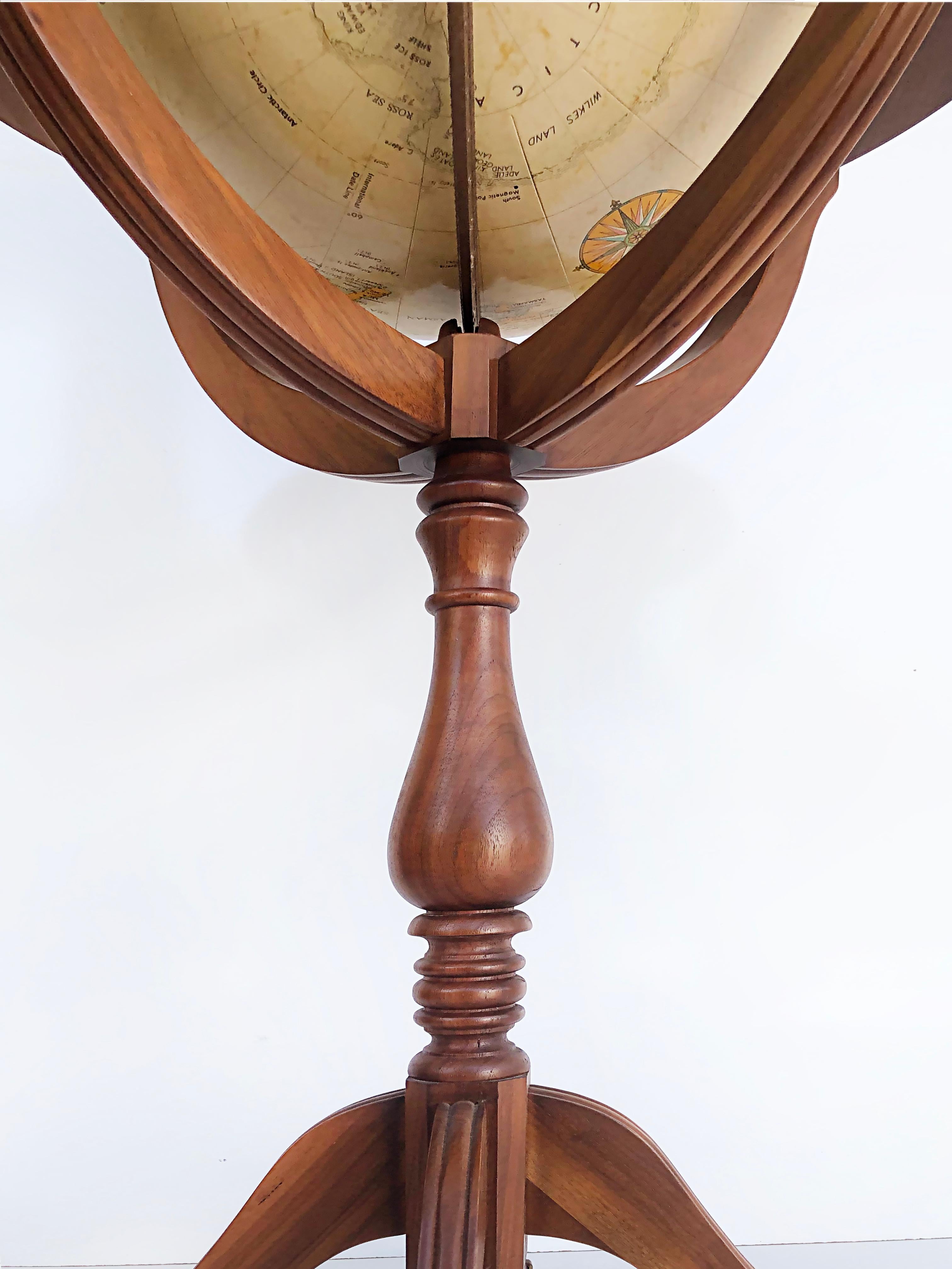 Brass 1960s American Replogle Globe on Stand by Cartographer LeRoy M. Tolman
