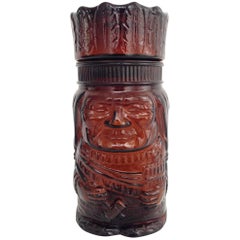 1960'S American Sandwich Glass Root Beer "Tiki TOTEM" Cigar Jar