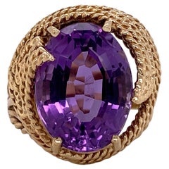 1960er Jahre Amethyst 14 Karat Gelbgold Vintage Ring
