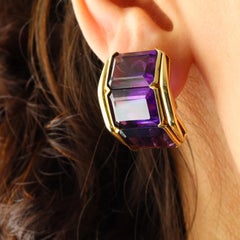 1960s Amethyst 18 Karat Yellow Gold Clip-on Earrings