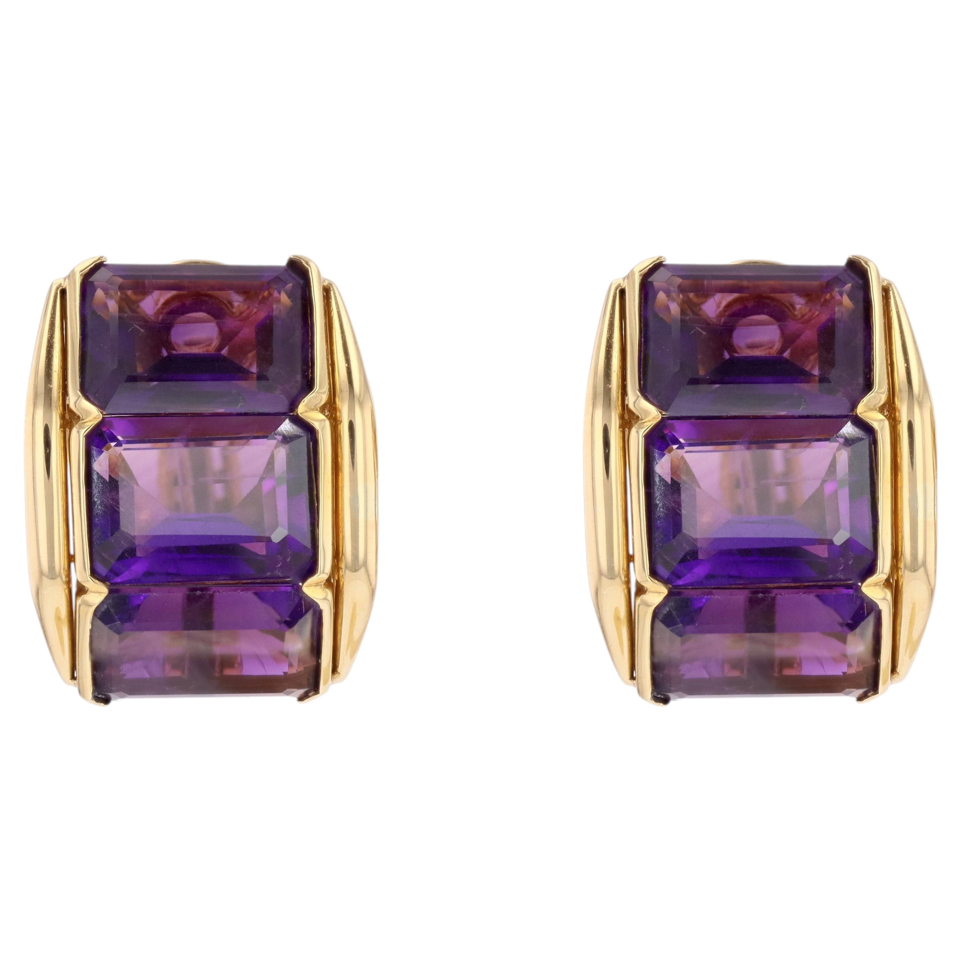 1960s Amethyst 18 Karat Yellow Gold Clip-on Earrings