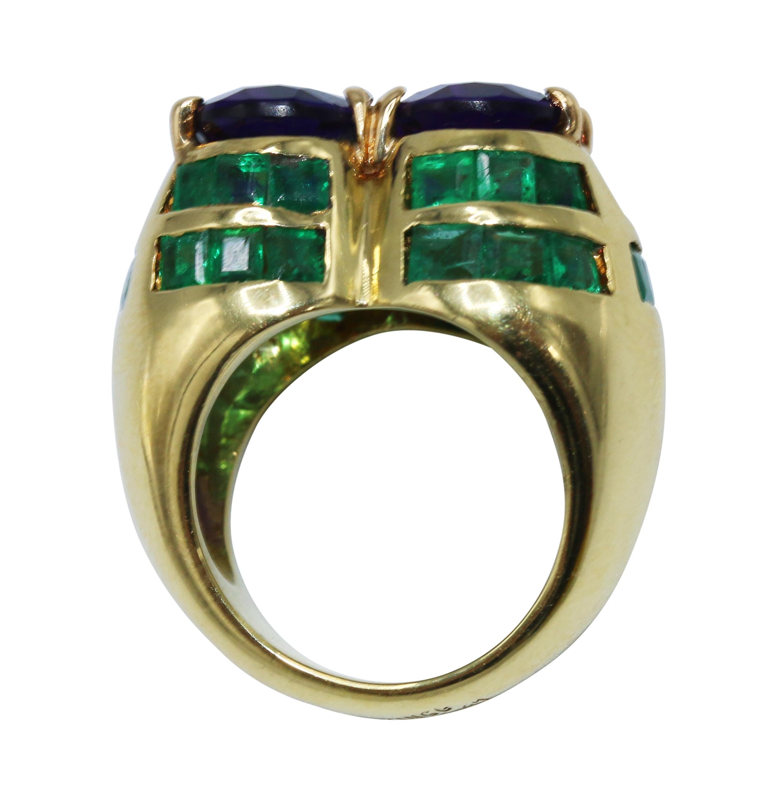 1960s Amethyst and Emerald Cocktail Ring In Excellent Condition In Miami, FL