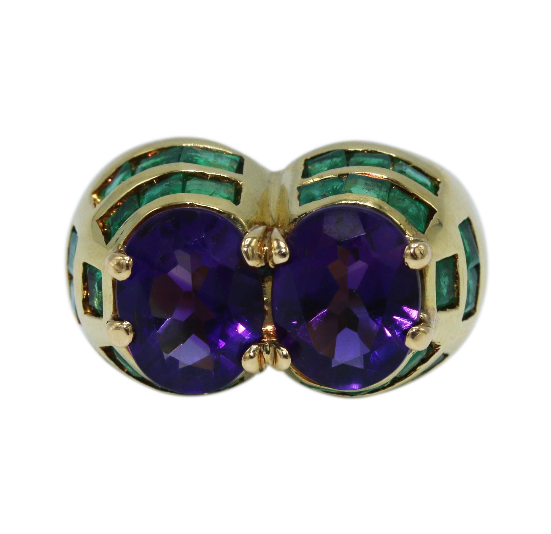 1960s Amethyst and Emerald Cocktail Ring