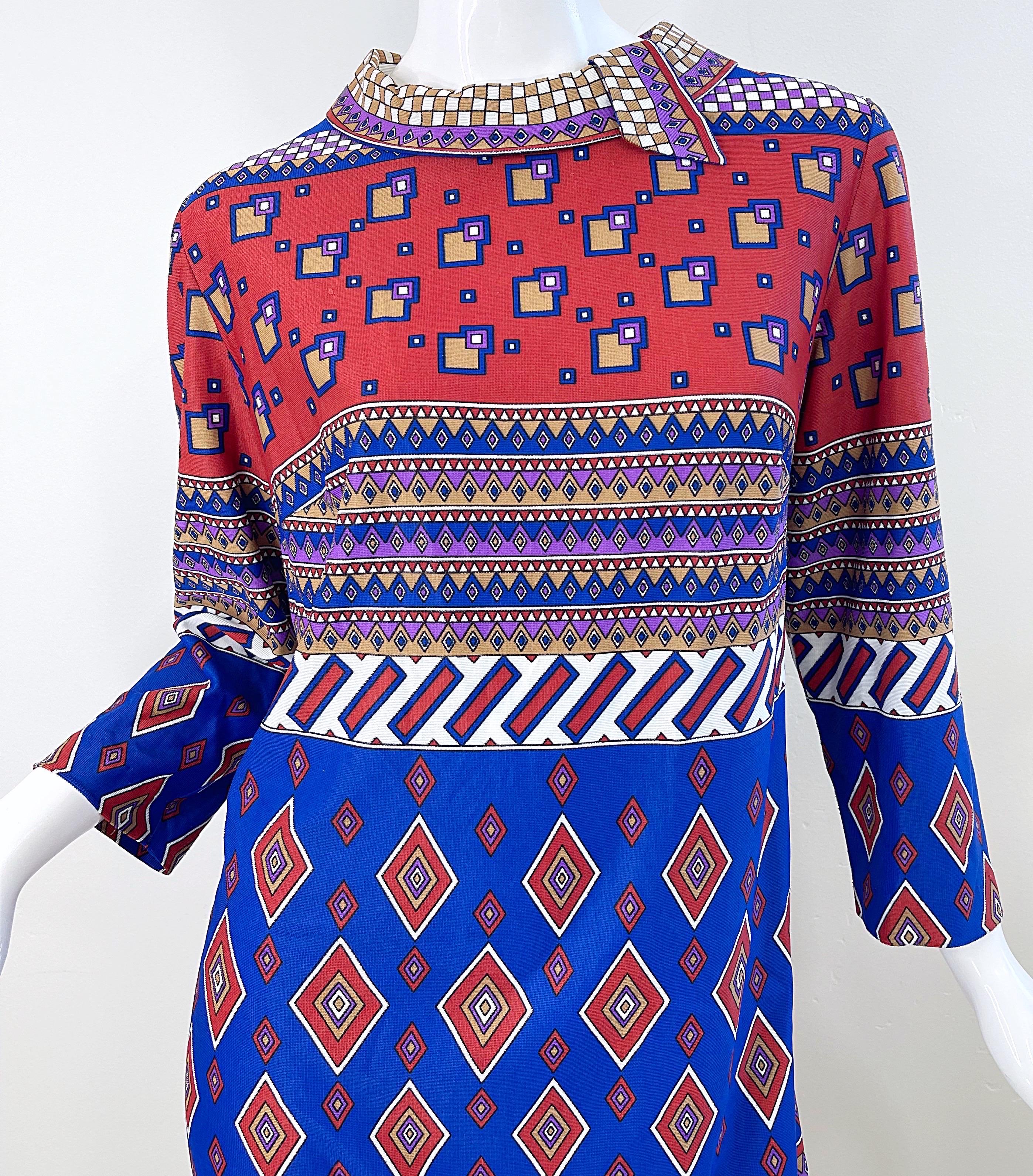 1960s Amy Adams for B. Altman Abstract Print 3/4 Sleeves Vintage 60s Knit Dress For Sale 1