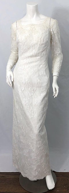 1960s An Original By Constantino White Beaded Couture Vintage Wedding Dress Gown