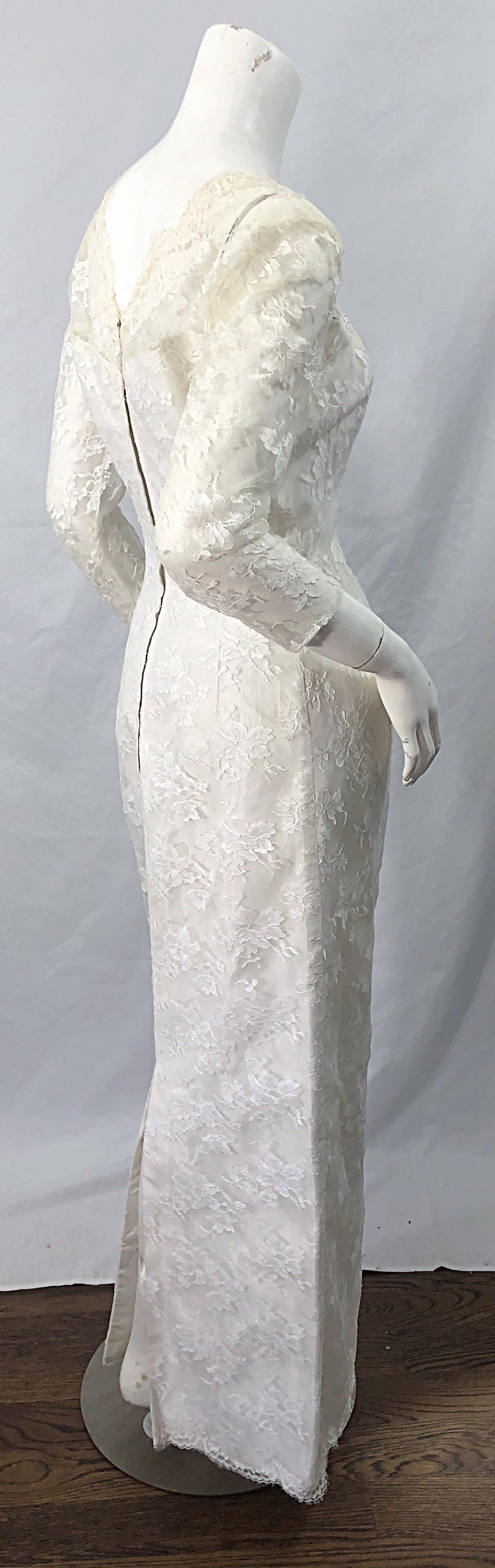 Women's 1960s An Original By Constantino White Beaded Couture Vintage Wedding Dress Gown For Sale