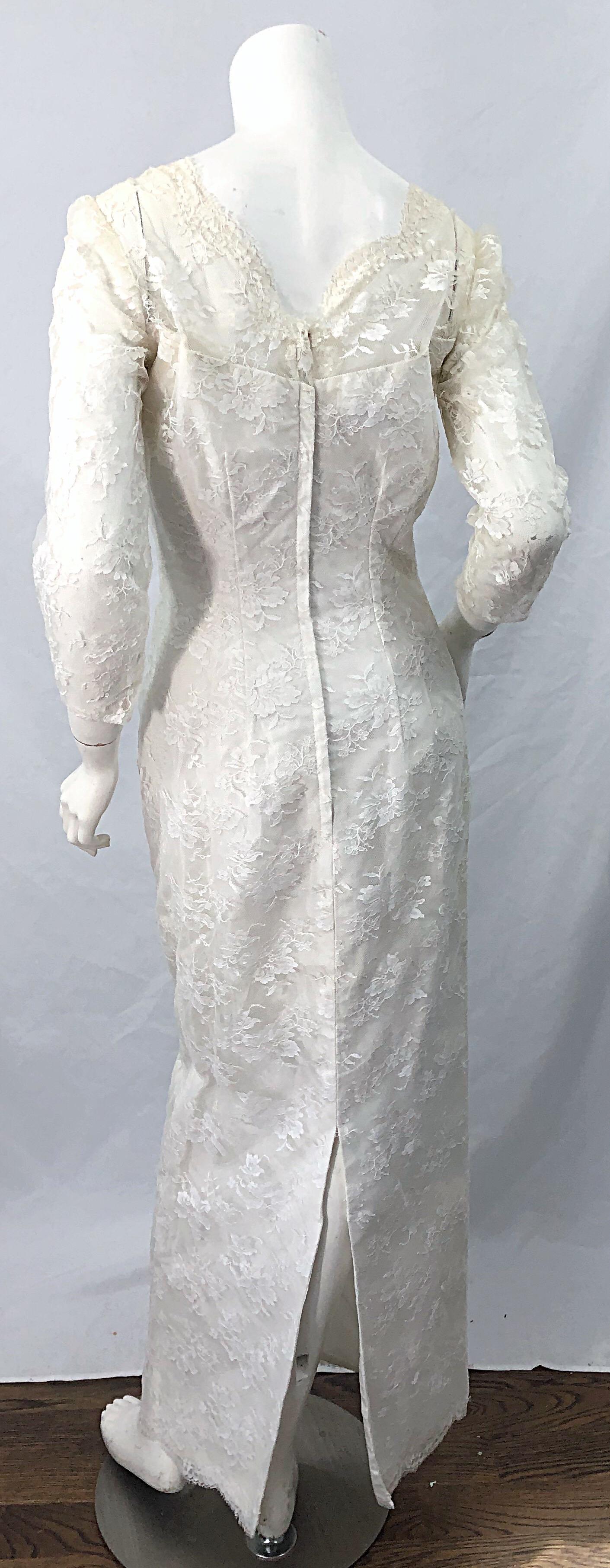 1960s An Original By Constantino White Beaded Couture Vintage Wedding Dress Gown For Sale 2