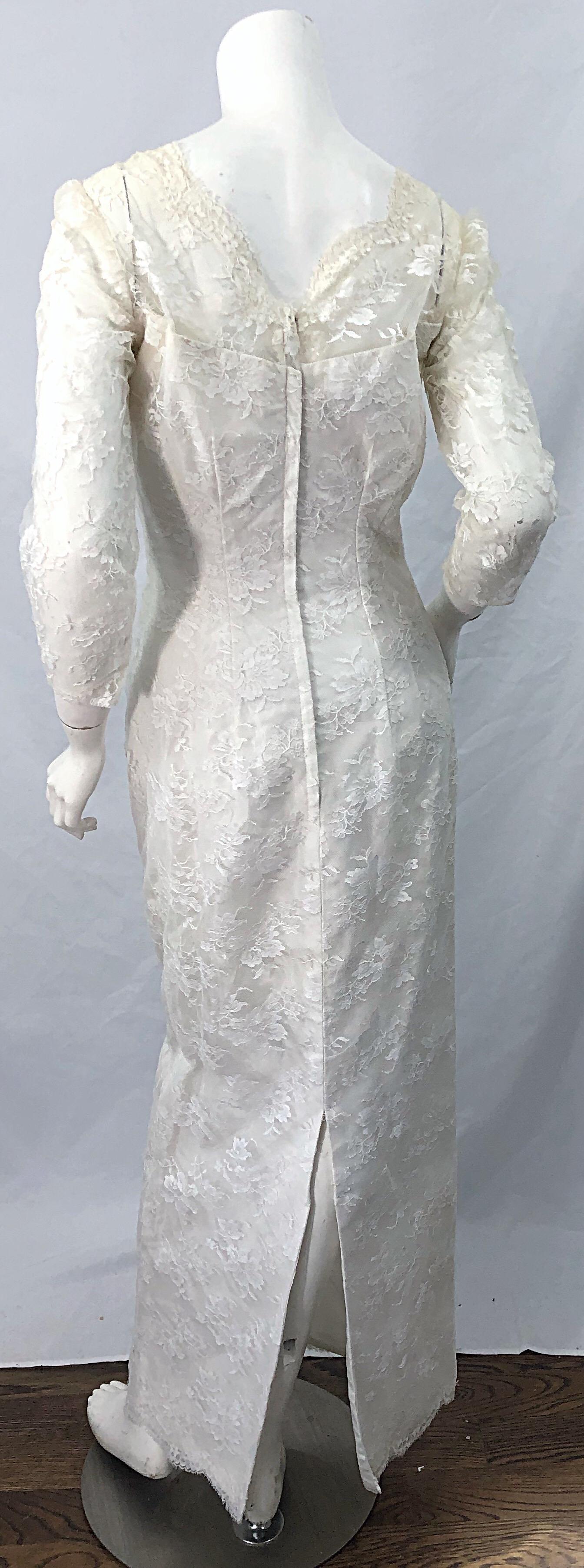 1960s An Original By Constantino White Beaded Couture Vintage Wedding Dress Gown For Sale 4
