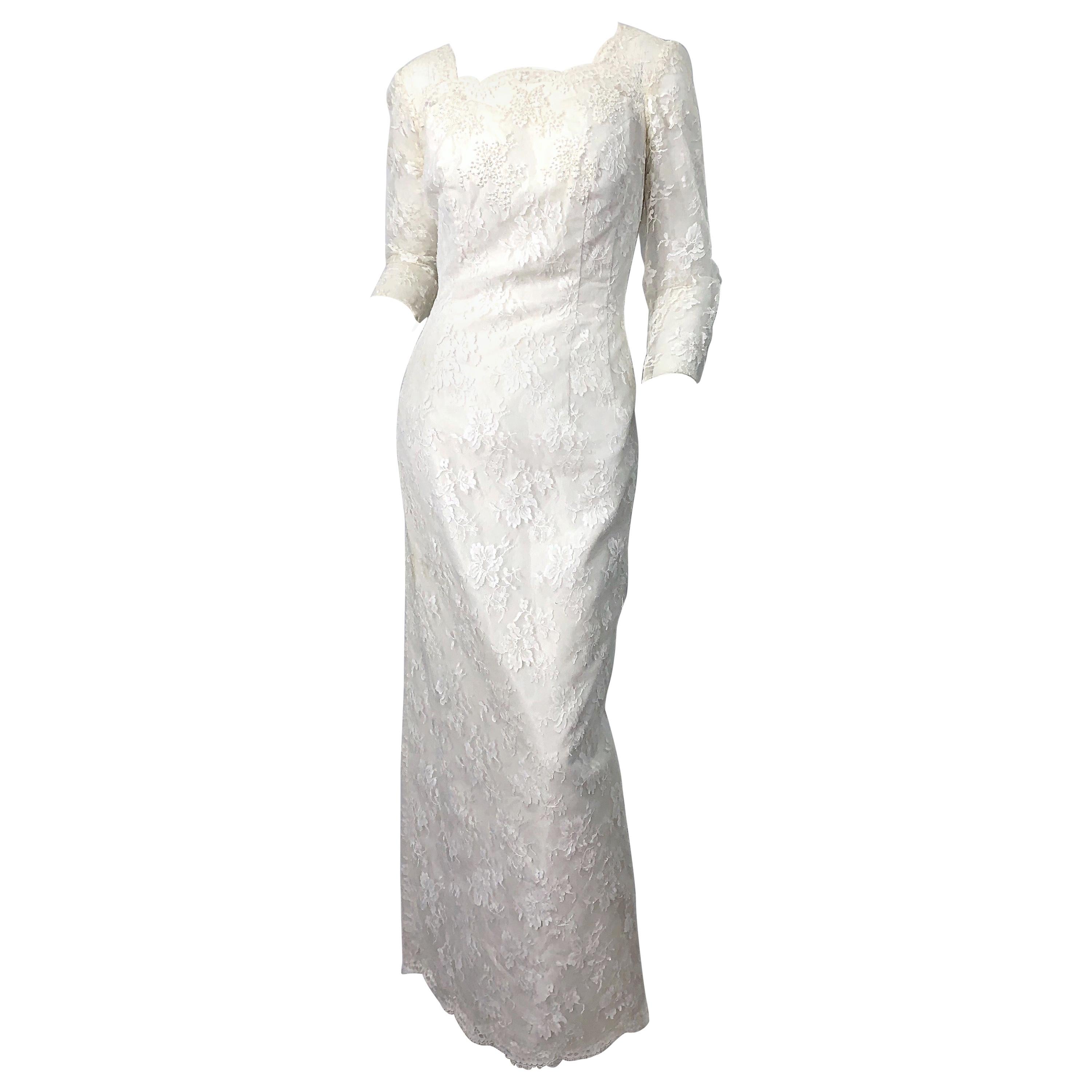 1960s An Original By Constantino White Beaded Couture Vintage Wedding Dress Gown For Sale