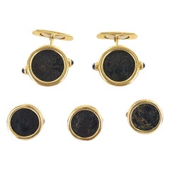 1960s Ancient Coin 18 Karat Yellow Gold Cufflink Stud Set