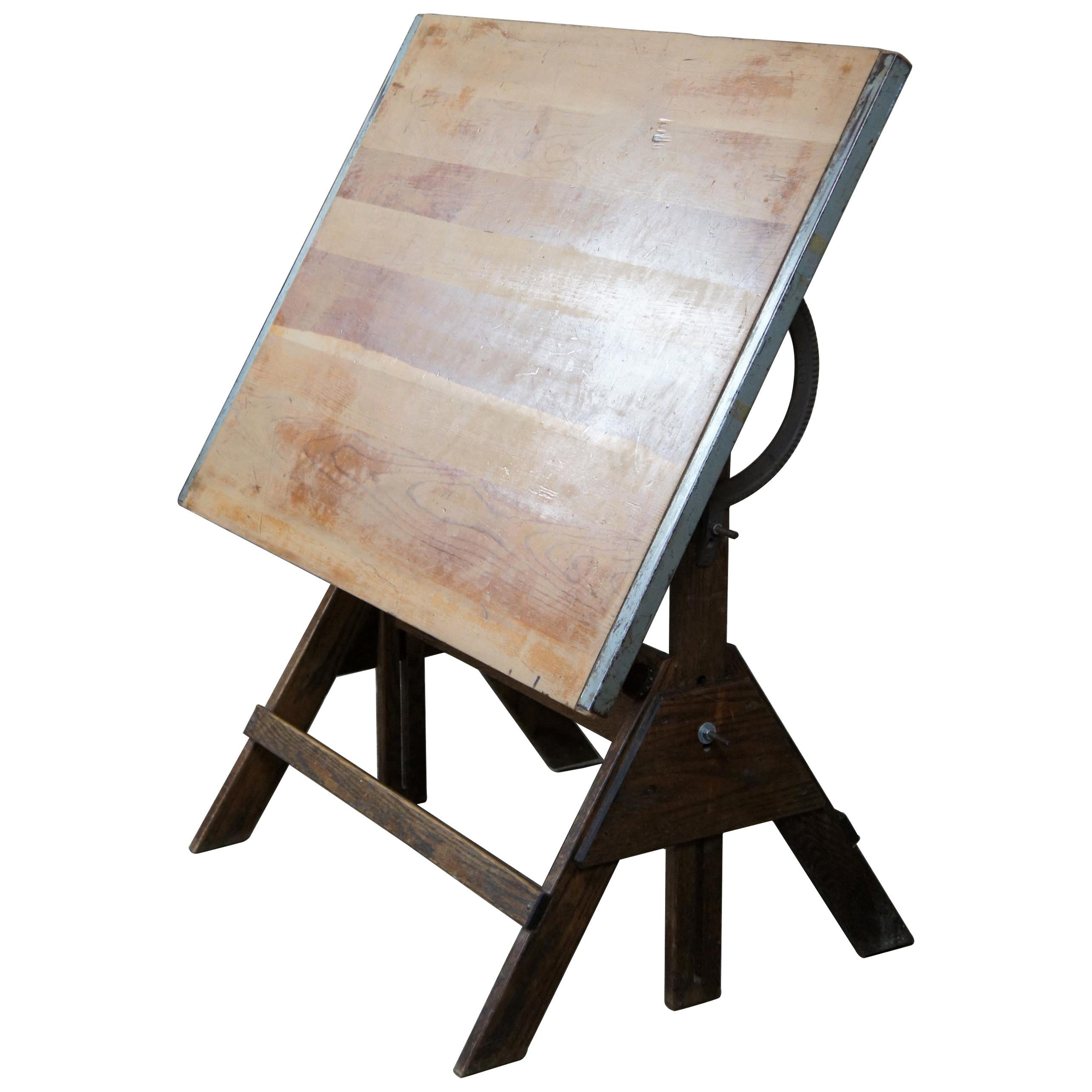 Sold at Auction: Vintage Anco Bilt Tilting Oak Trestle Drafting Table