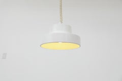 1960's Anders Pehrson Inspired Height Adjustable Mod White Enameled Pendant Lamp