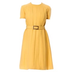 1960S ANDRE BY COURREGES Yellow Wool Mod  Dress With Belt