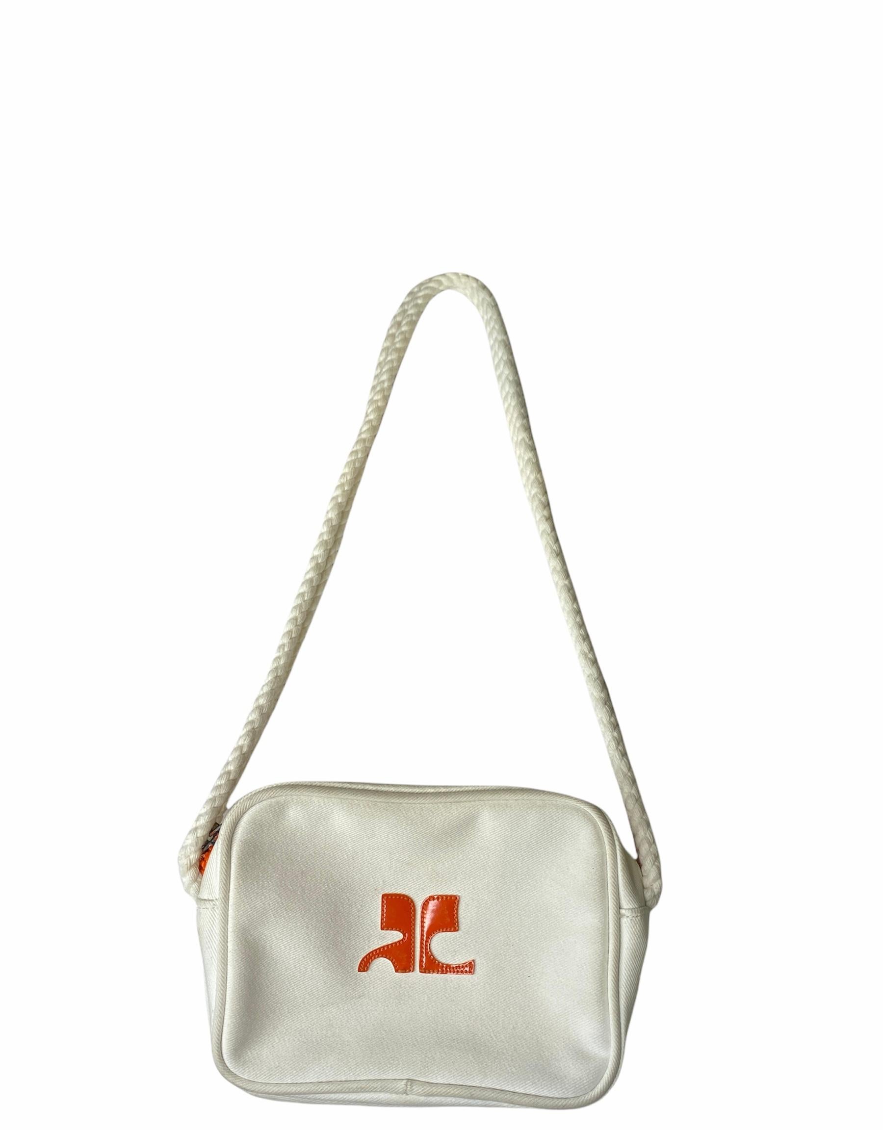 Gray 1960S ANDRE COURREGES White & Orange Bag For Sale