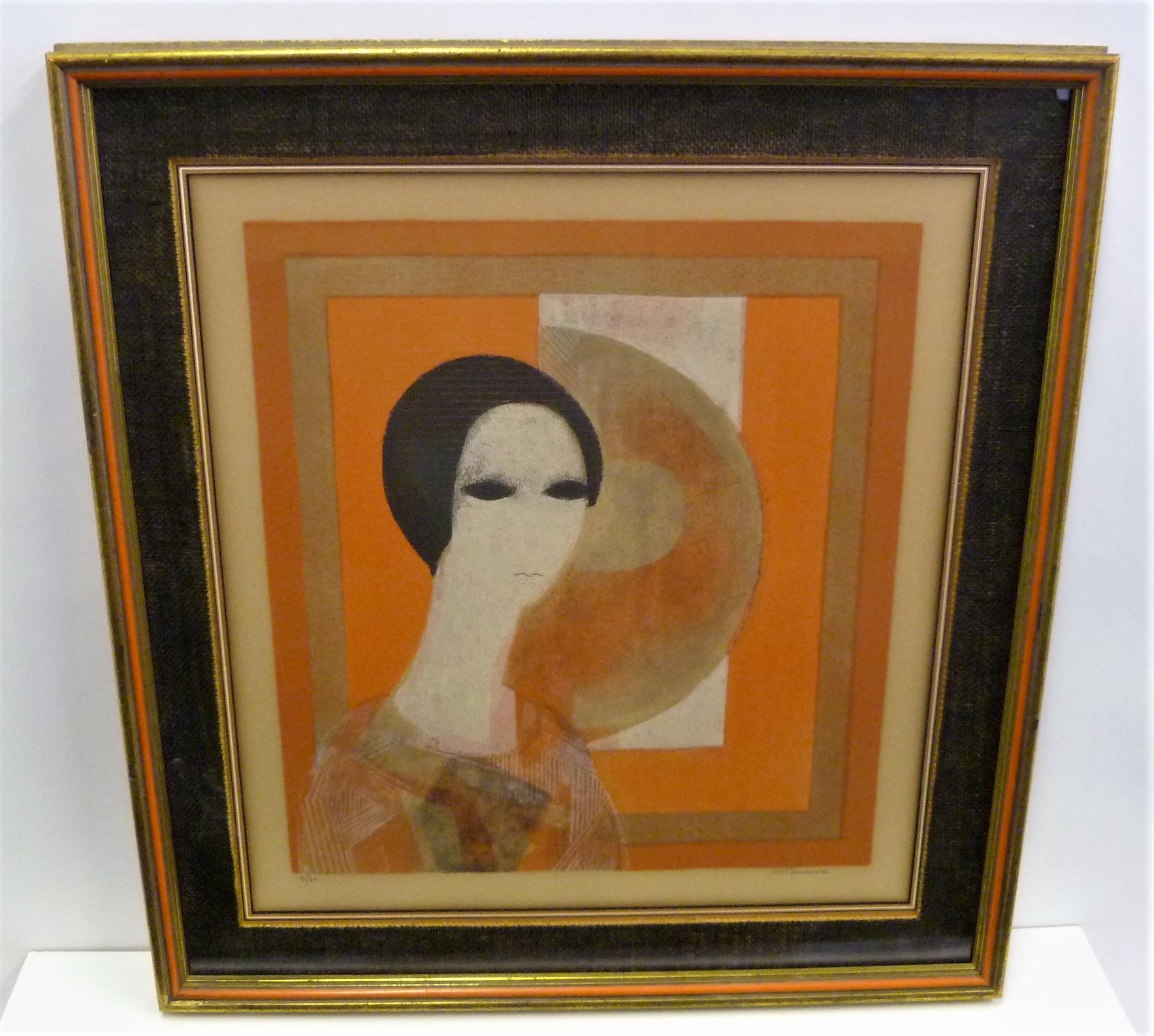 André Minaux (1923-1986) French social realist painter - lithograph signed in pencil Minaux lower right and numbered 9/60 lower left, in original frame. Beautiful lithograph of Modigliani/Brancuso style representation of a woman, typical for