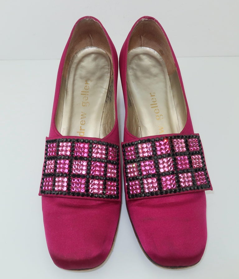 1960's Andrew Geller Magenta Satin Shoes With Pave Crystal Buckles Sz 8 ...
